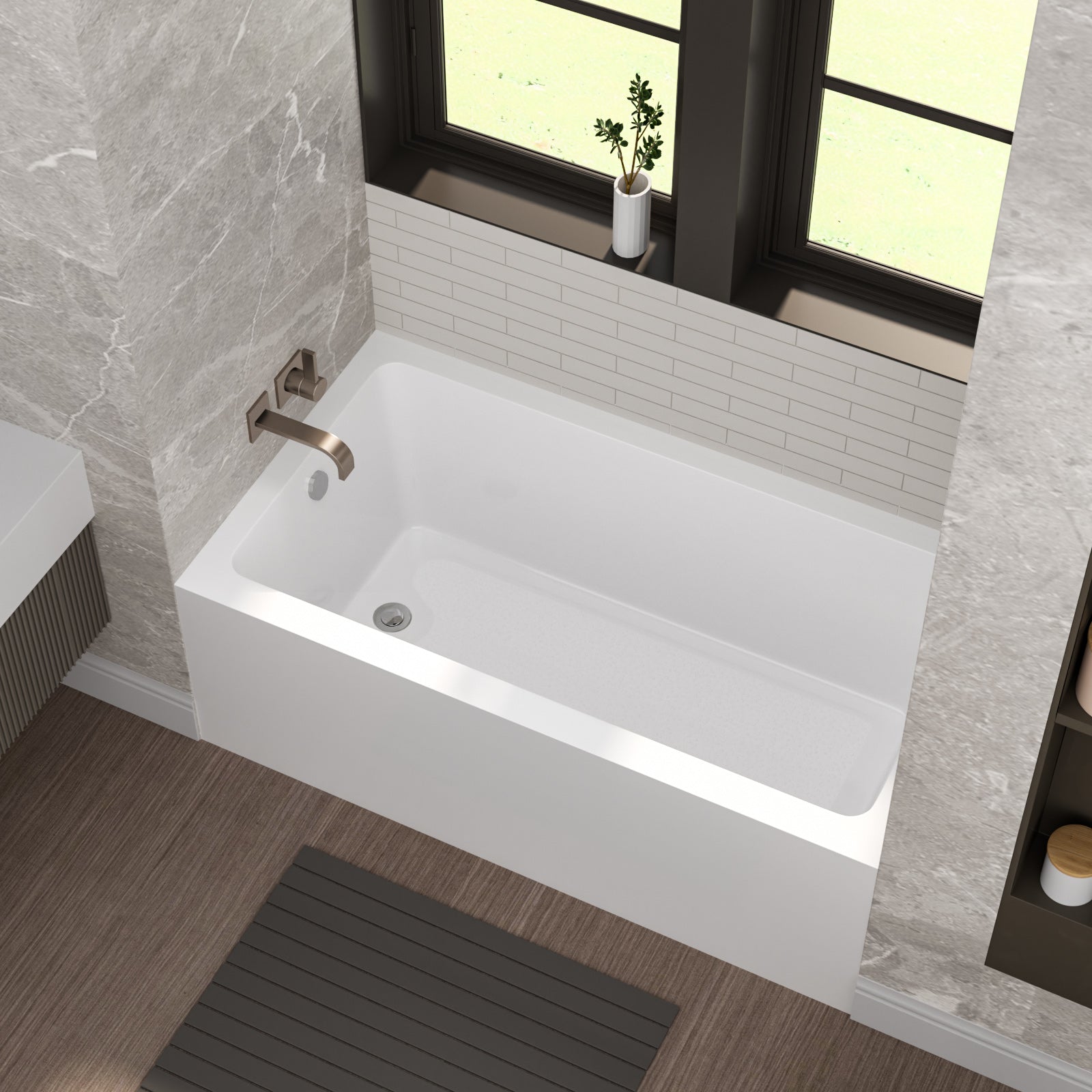 60 in. Glossy White Acrylic Alcove Soaking Bathtub with Integrated Skirt, Chrome Twist Drain and Overflow