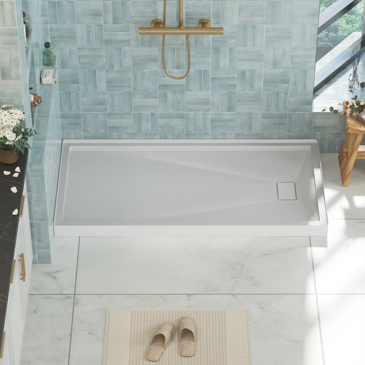 60"x30"/32" Grey One-Piece SMC Shower Pan Base with Anti-Slip Texture