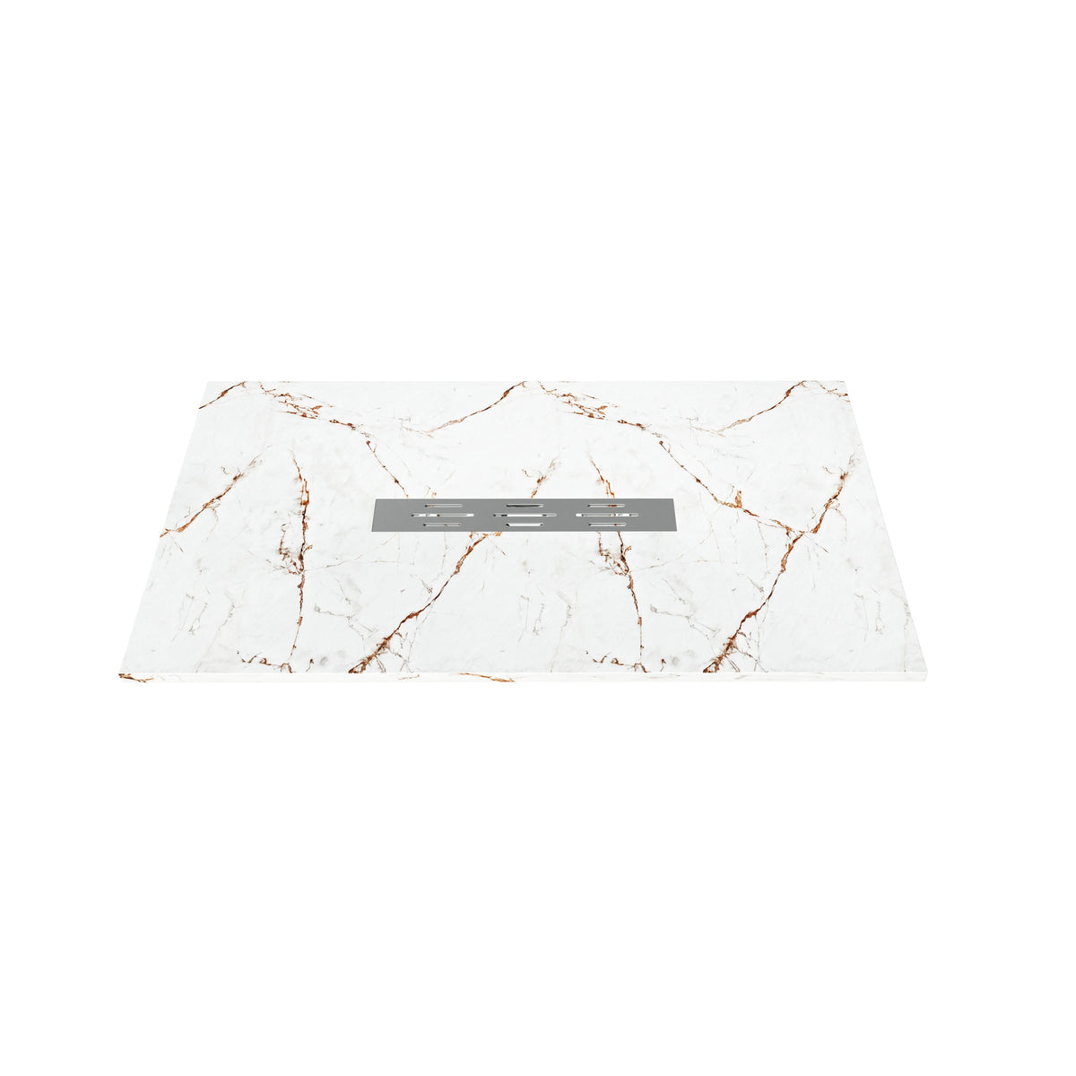 60"x36" White/Calacatta Curbless SMC Shower Base with Flamed Rock Slip-Resistant Surface, Center Drain