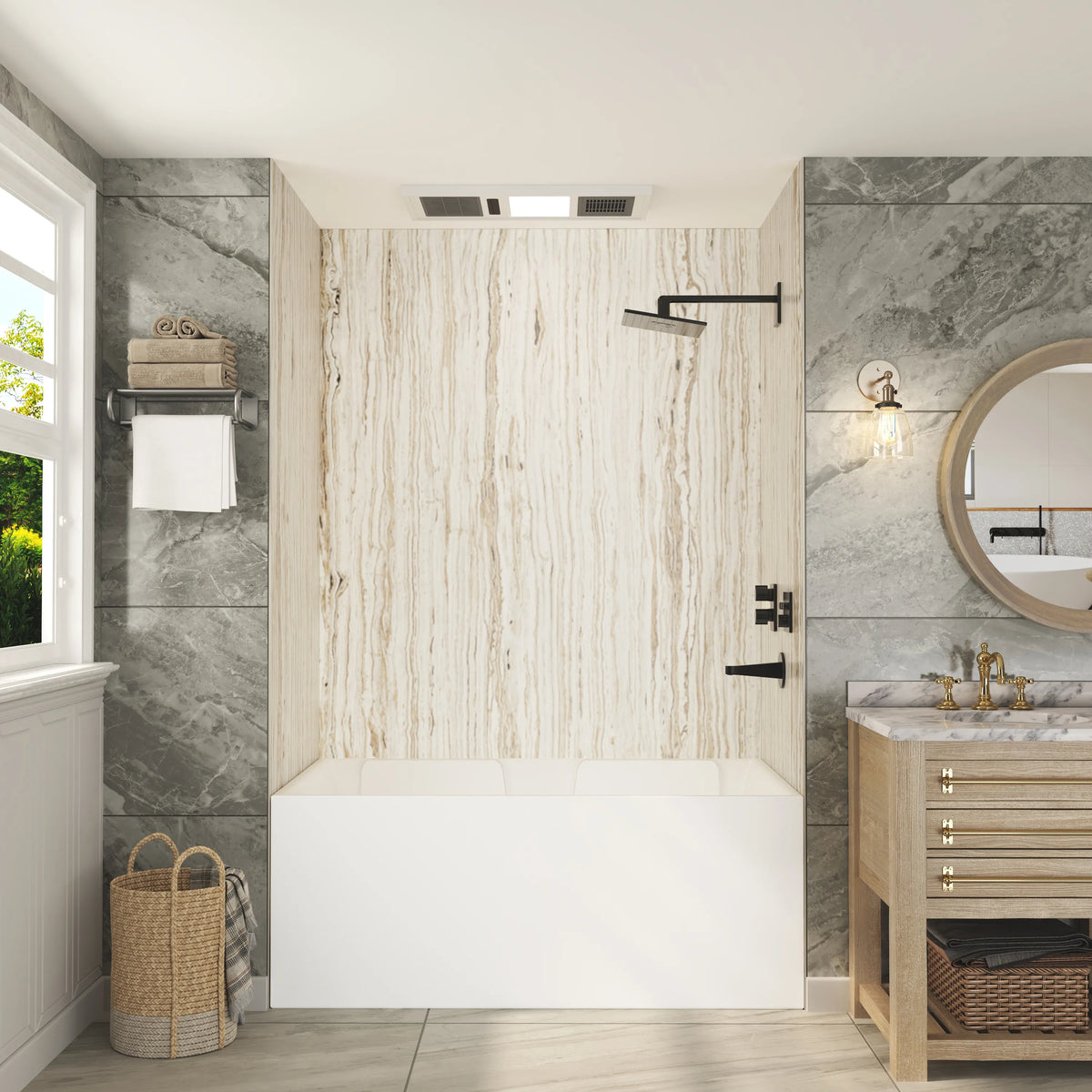 60"x36"x96" SMC Shower Wall Panels, Waterproof Grout-Free Shower Surround in 4 Finishes