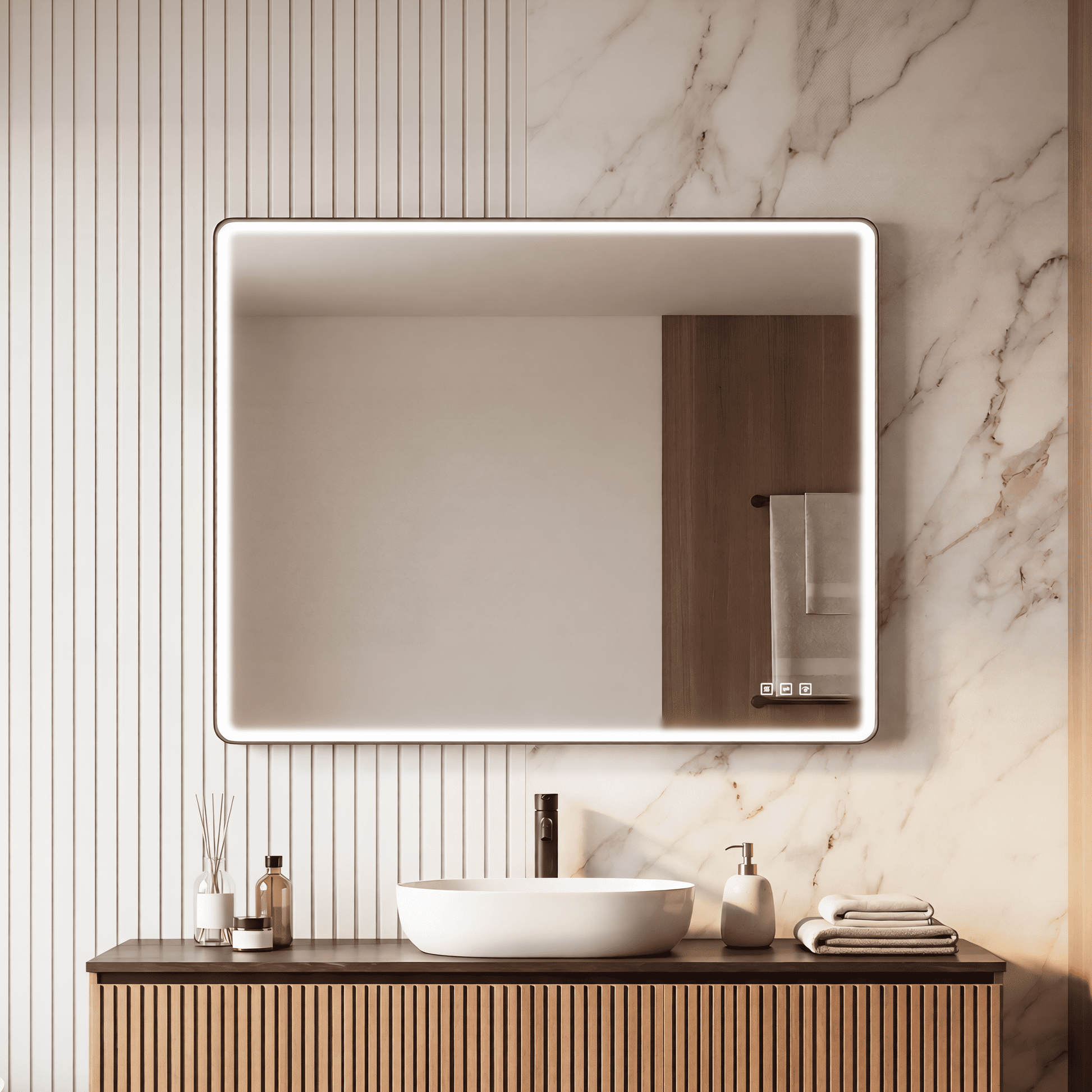 Contemporary Rectangular Aluminum Framed Bathroom LED Mirror