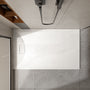 Curbless SMC Shower Base with Flamed Rock Slip-Resistant Surface, Reversible Drain