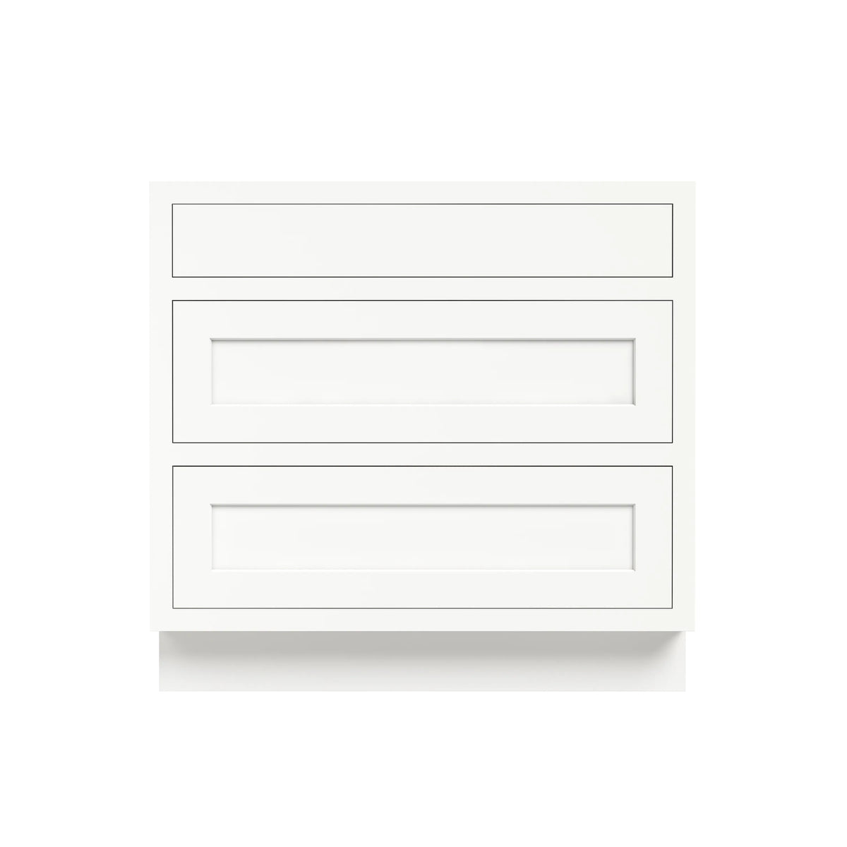 Inset Origami White RTA 12-36"W x 34.5"H x 25"D 9-Size Base Cabinet with 3 Drawers