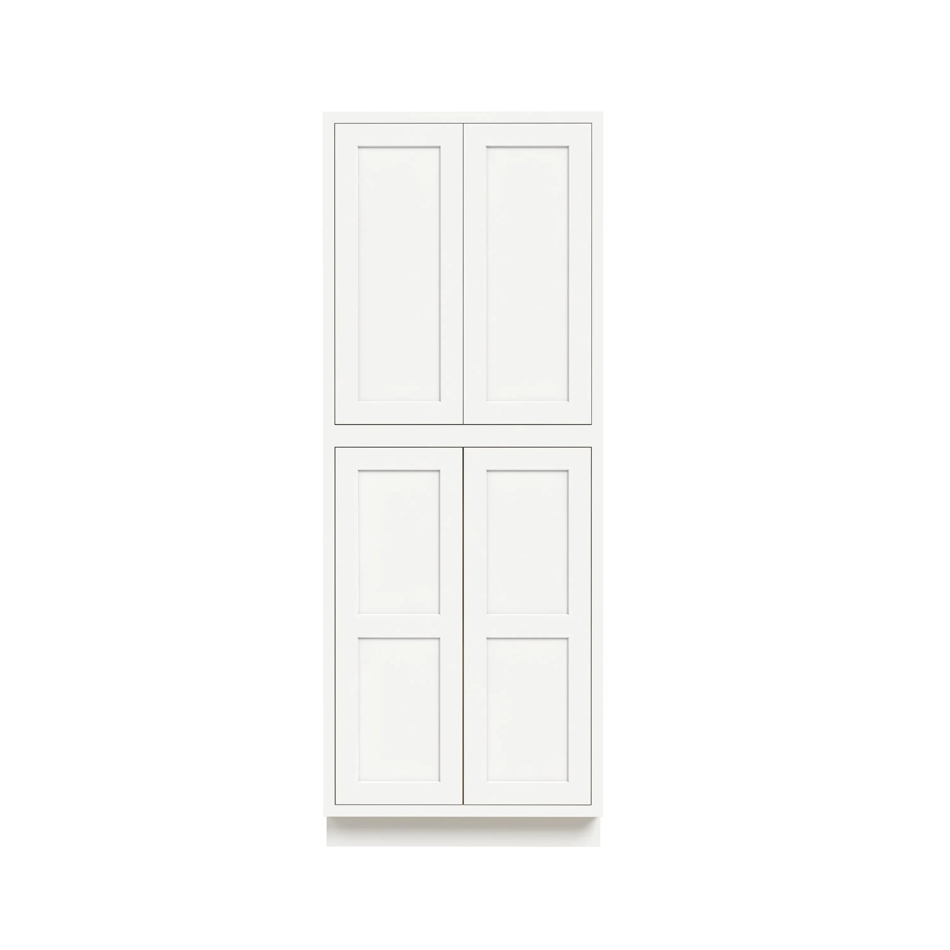 Inset Origami White RTA 24-36"W x 84-96"H x 25"D 9-Size Pantry Cabinet with 4 Doors and 4 Shelves