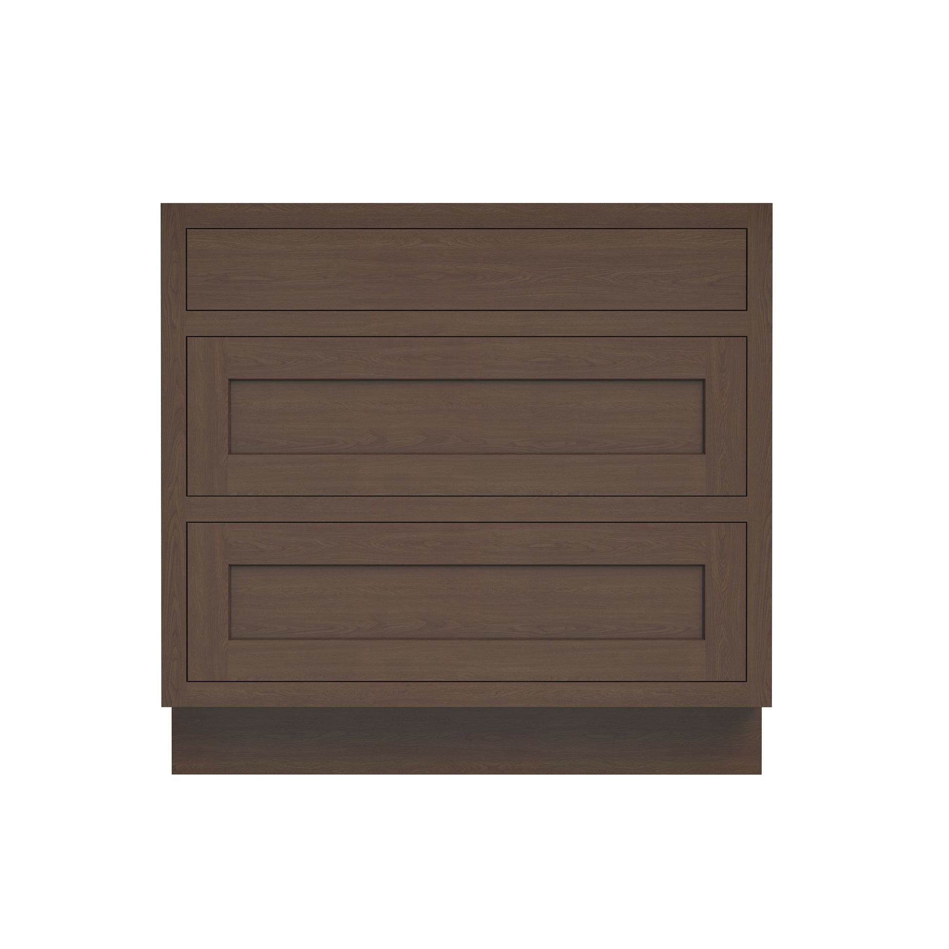 Inset Truffle Brown RTA 12-36"W x 34.5"H x 25"D 9-Size Base Cabinet with 3 Drawers