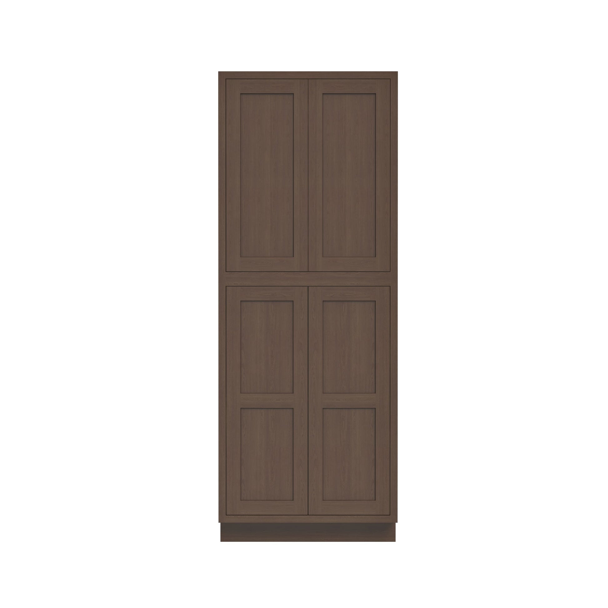 Inset Truffle Brown RTA 24-36"W x 84-96"H x 25"D 9-Size Pantry Cabinet with 4 Doors and 4 Shelves