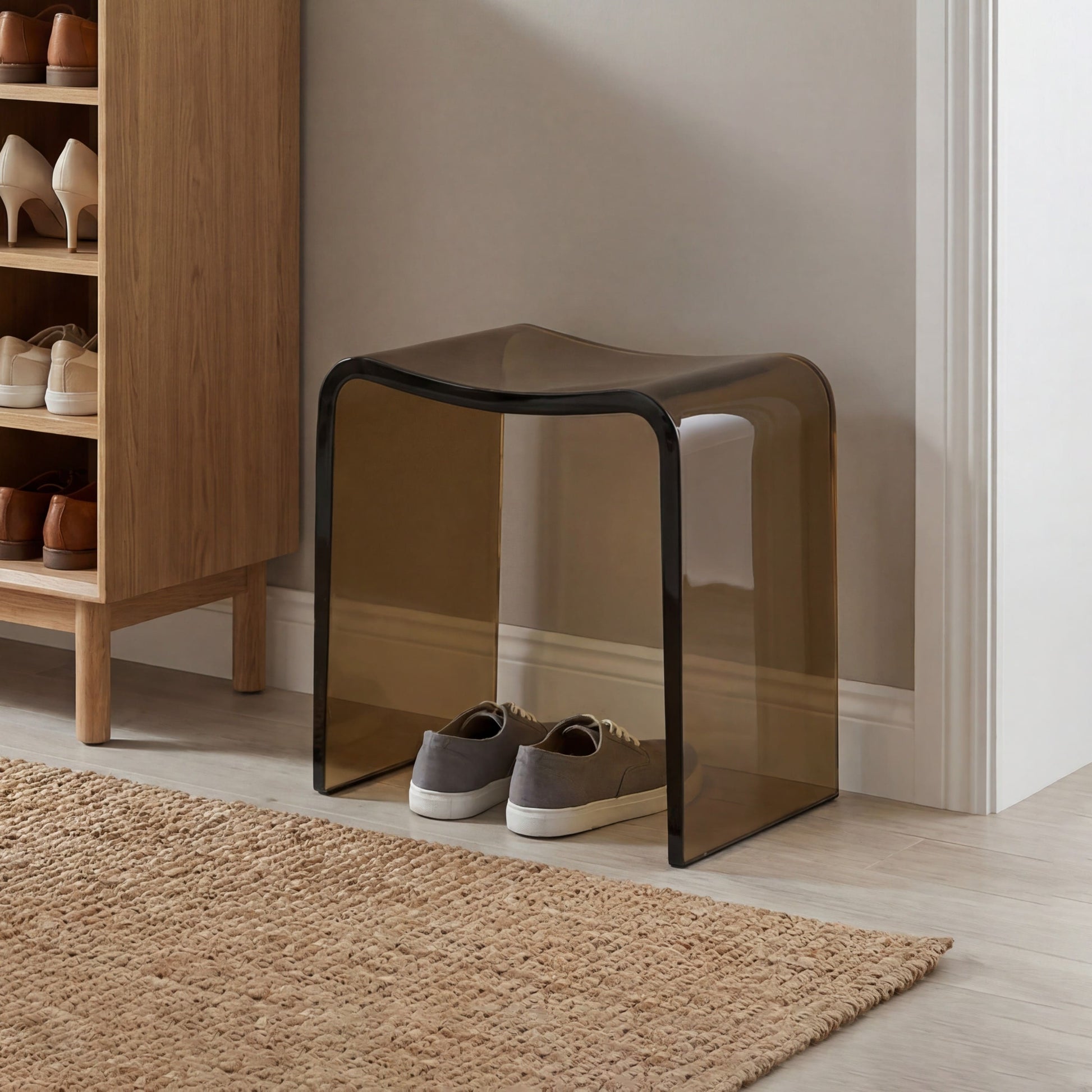 Resin Stone Freestanding Shower Stool with Gently Curved Seat