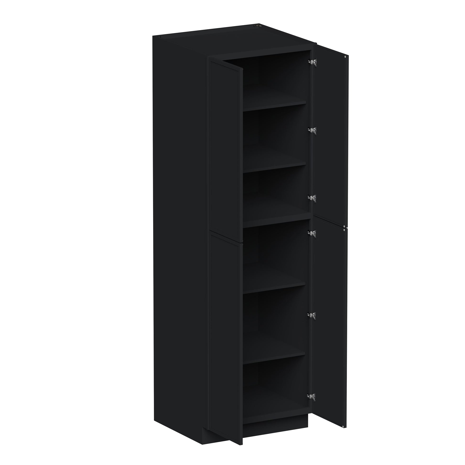 Slim Ebony Black Shaker RTA 24"/30"W x 84"/90"/96"H x 27"D 6-Size Tall Pantry Cabinet with 4 Doors and Shelves