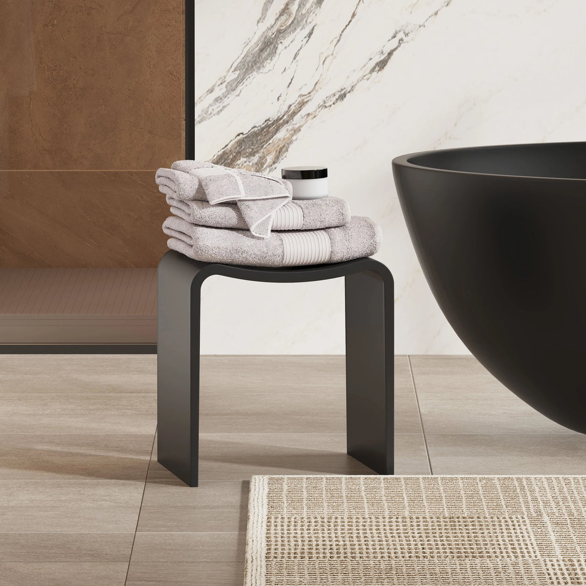 Solid Surface U-Shaped Shower Stool in Matte White / Matte Black
