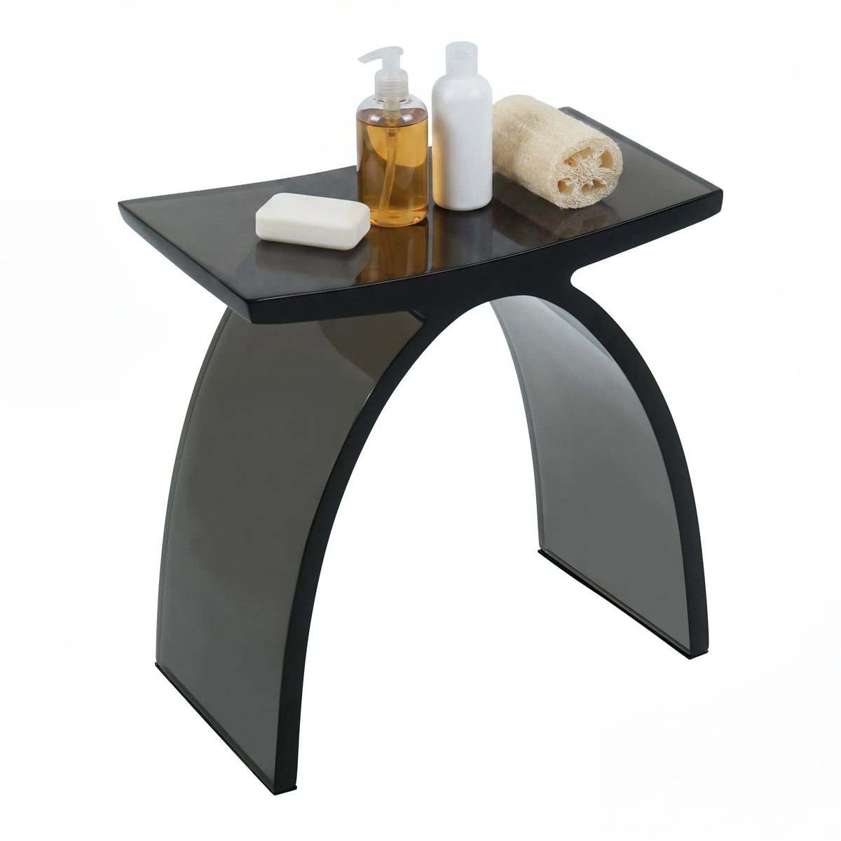 Translucent Resin Arched Solid Surface Bathroom Shower Bench in Glossy Smoke Black/Amber