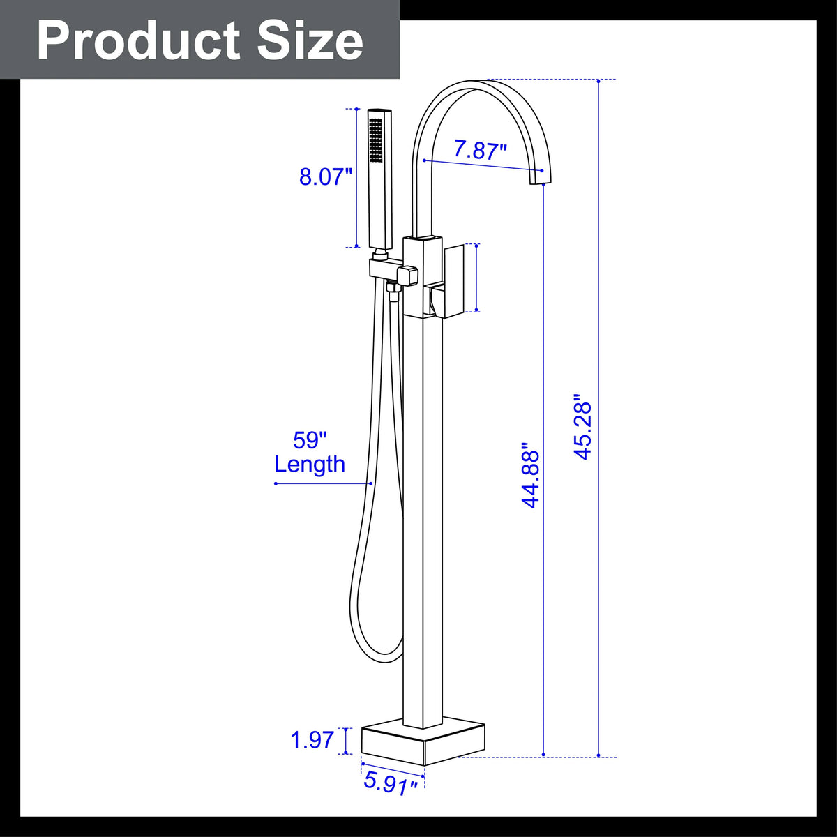 360° Swivel Waterfall Freestanding Bathtub Faucet with Hand Shower in Brushed Gold