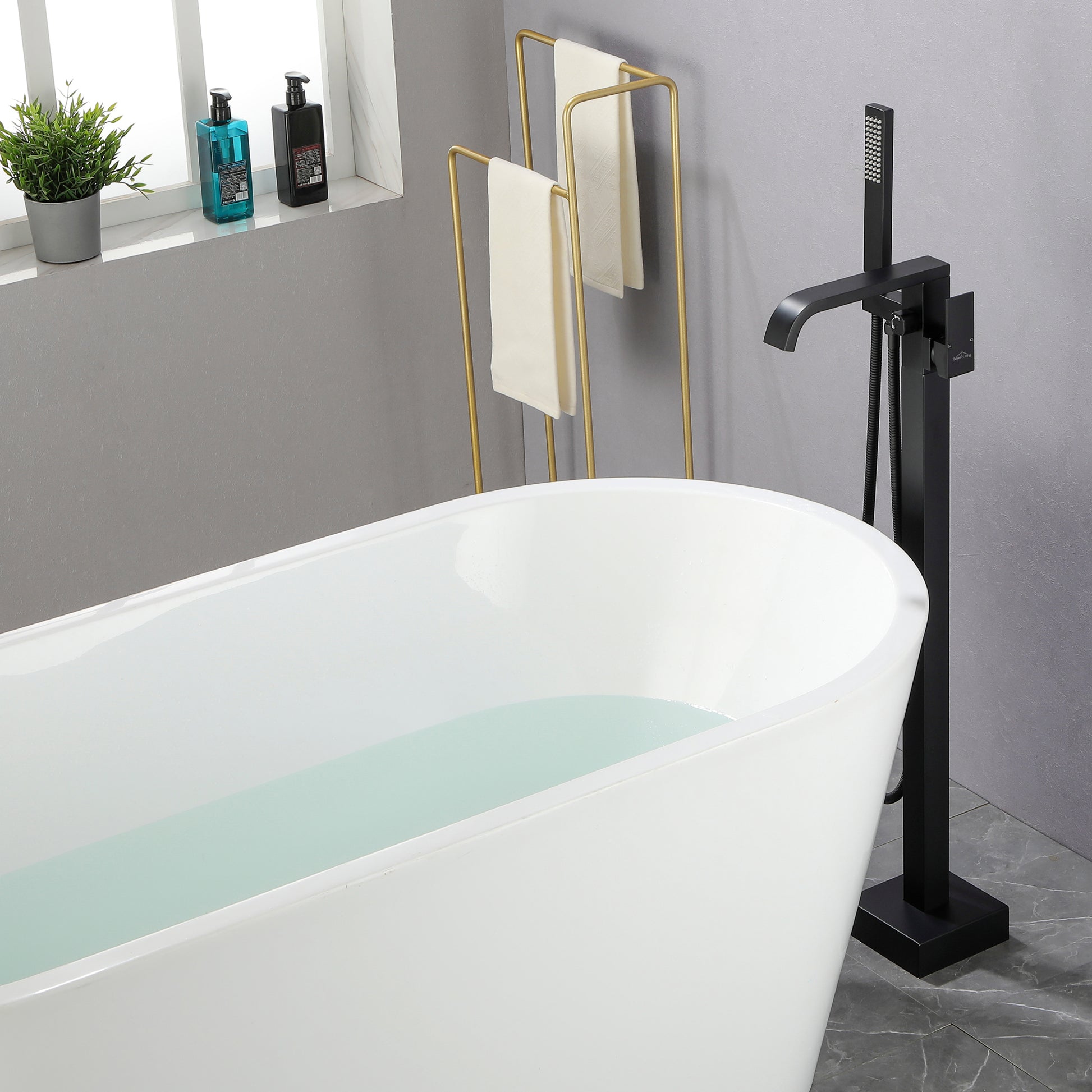 Solid Brass Freestanding Tub Filler Faucet with Handheld Shower