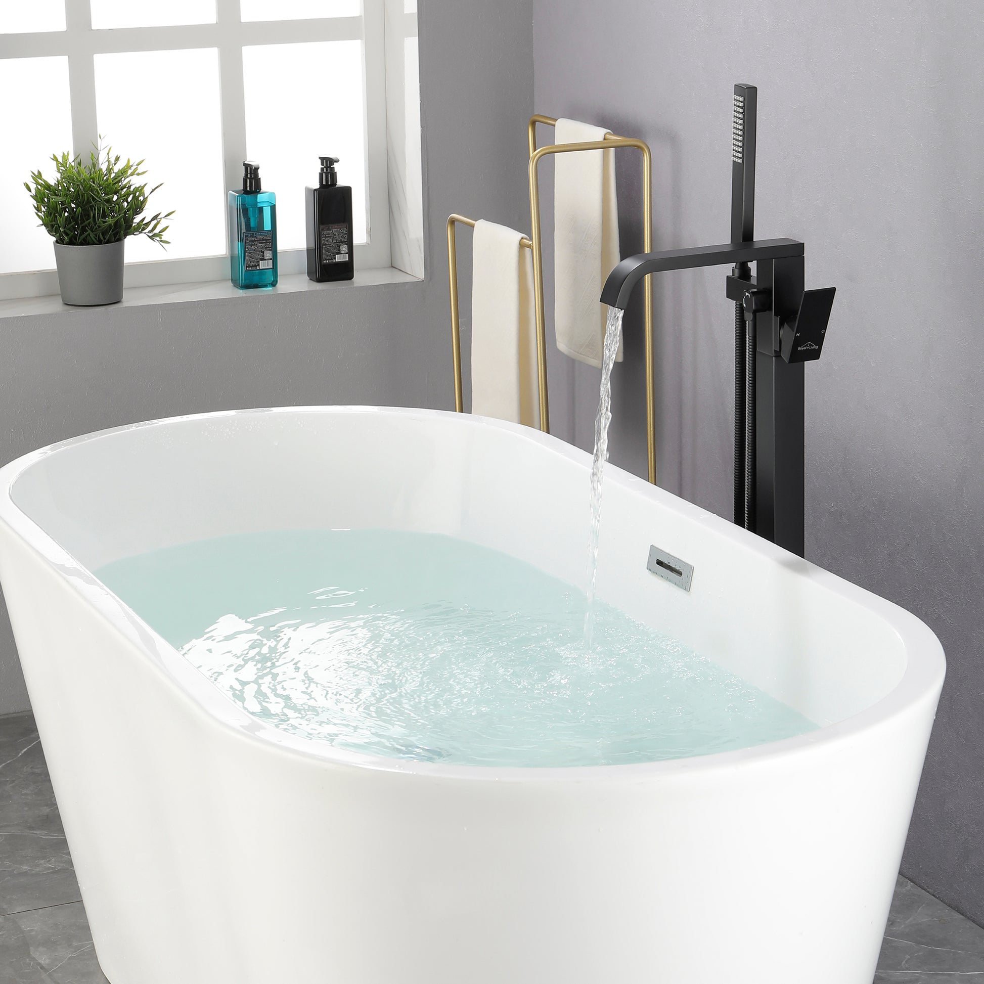 Solid Brass Freestanding Tub Filler Faucet with Handheld Shower