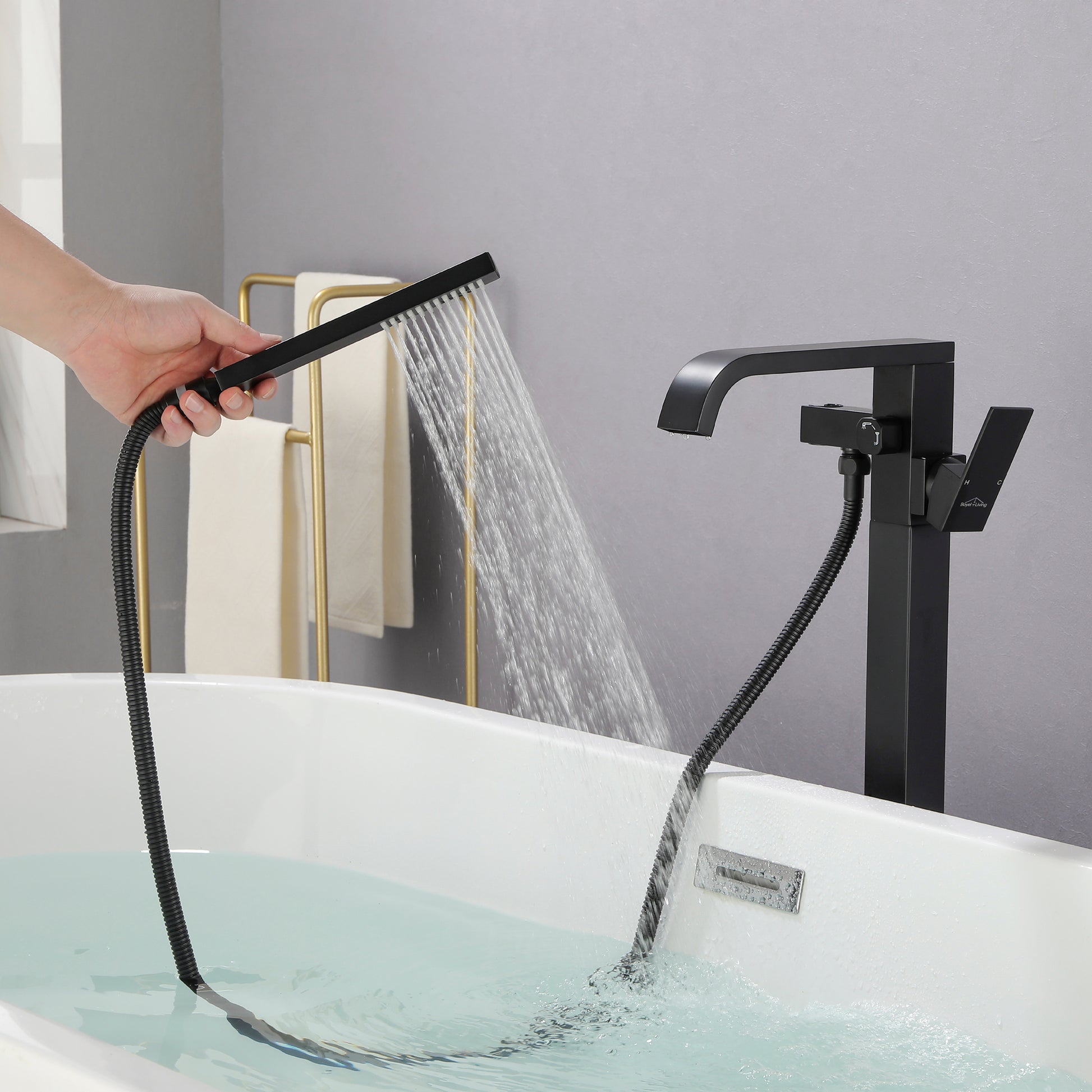 Solid Brass Freestanding Tub Filler Faucet with Handheld Shower