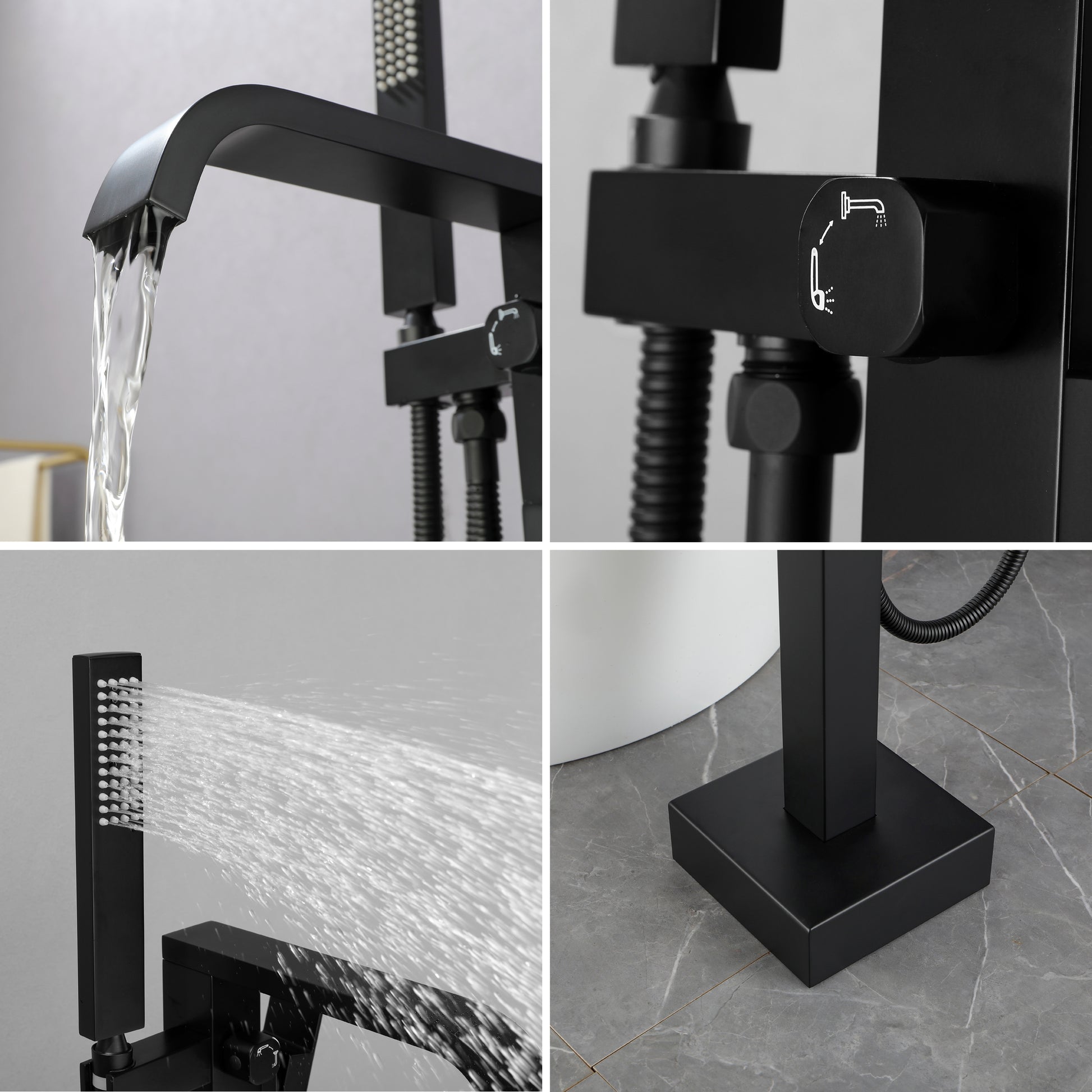 Solid Brass Freestanding Tub Filler Faucet with Handheld Shower