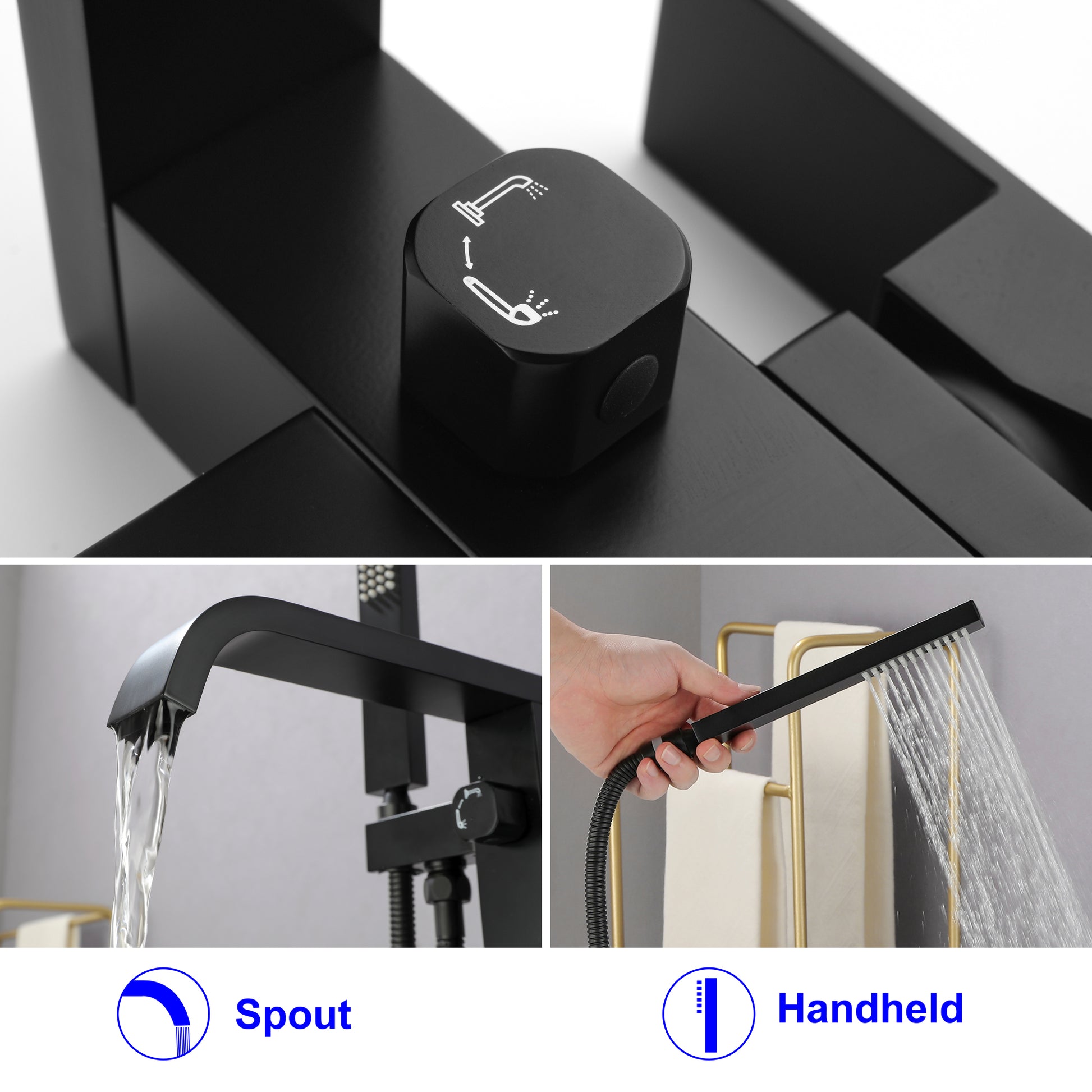Solid Brass Freestanding Tub Filler Faucet with Handheld Shower