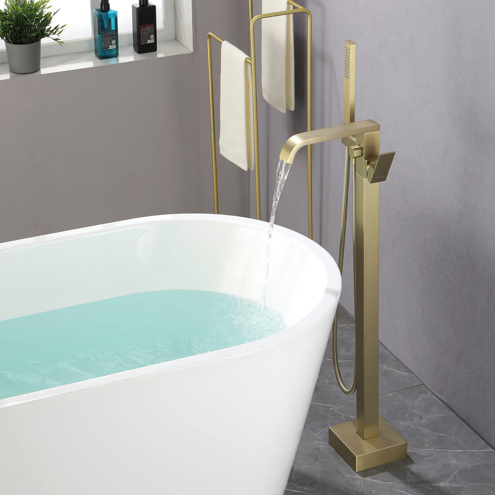 Solid Brass Freestanding Tub Filler Faucet with Handheld Shower