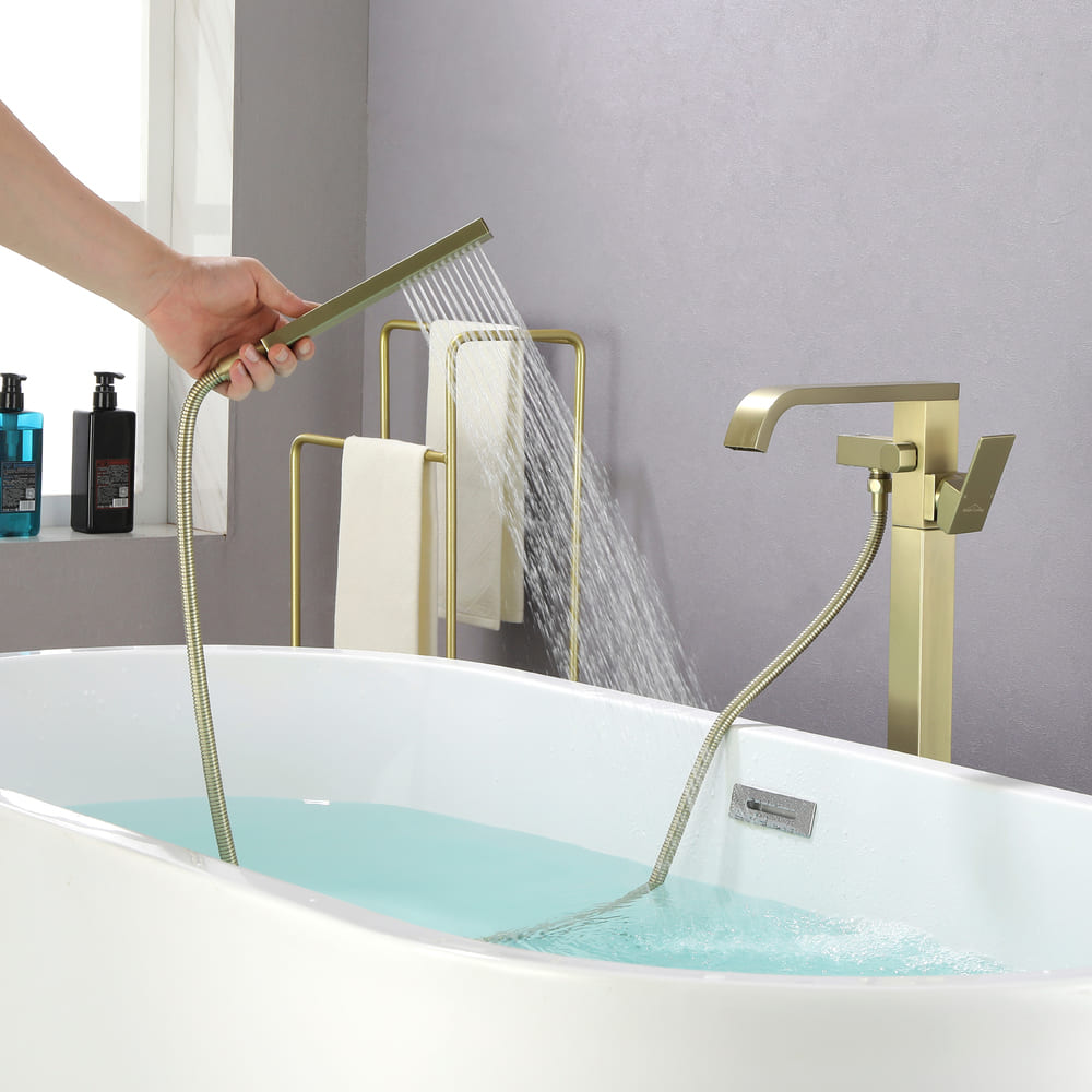 Solid Brass Freestanding Tub Filler Faucet with Handheld Shower