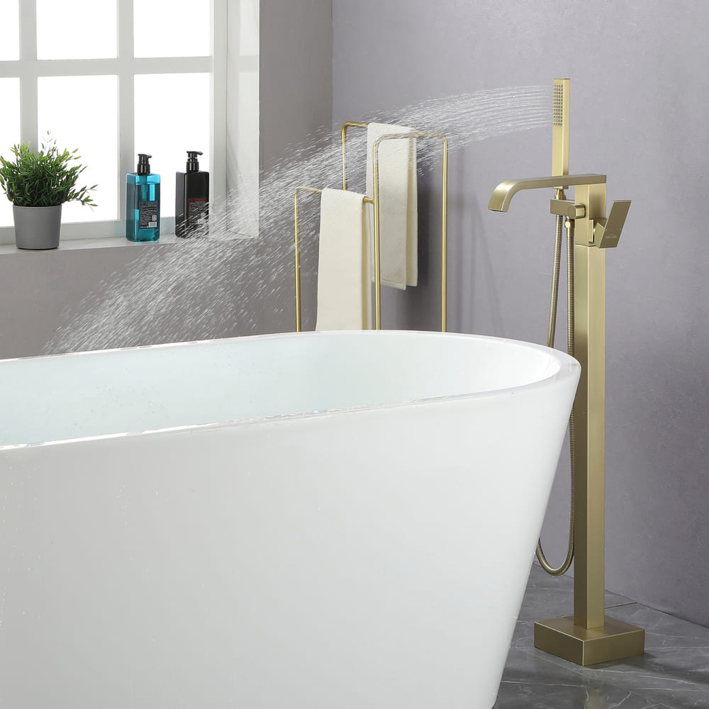 Solid Brass Freestanding Tub Filler Faucet with Handheld Shower