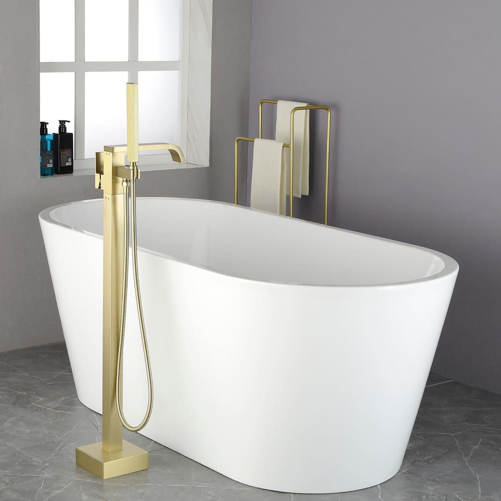 Solid Brass Freestanding Tub Filler Faucet with Handheld Shower