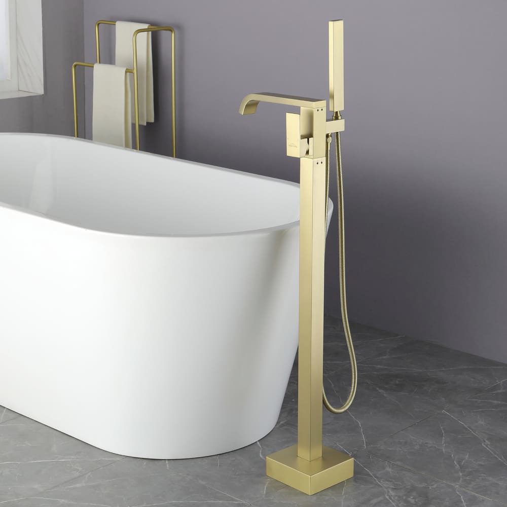 Solid Brass Freestanding Tub Filler Faucet with Handheld Shower