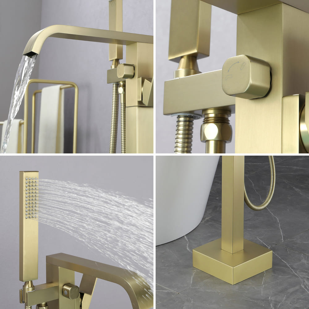 Solid Brass Freestanding Tub Filler Faucet with Handheld Shower