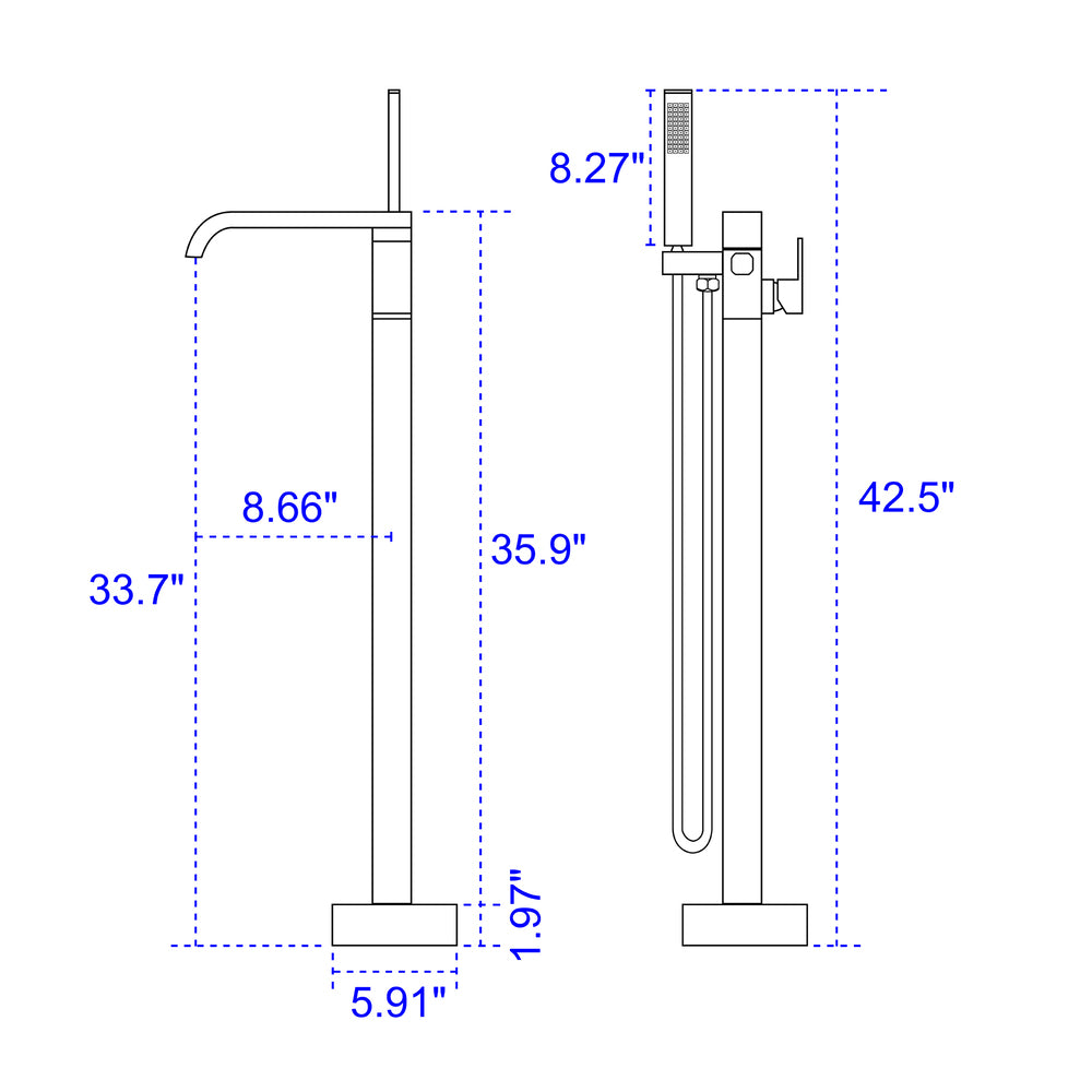 Solid Brass Freestanding Tub Filler Faucet with Handheld Shower