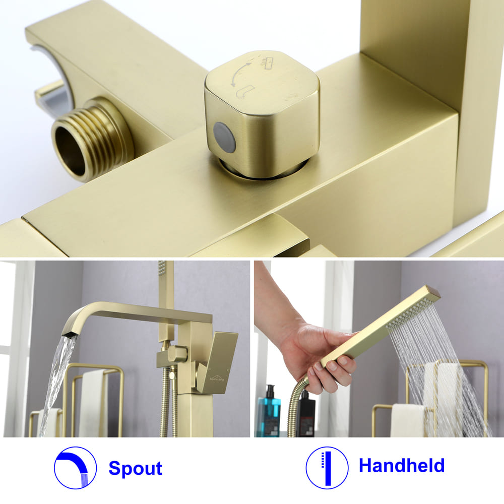 Solid Brass Freestanding Tub Filler Faucet with Handheld Shower