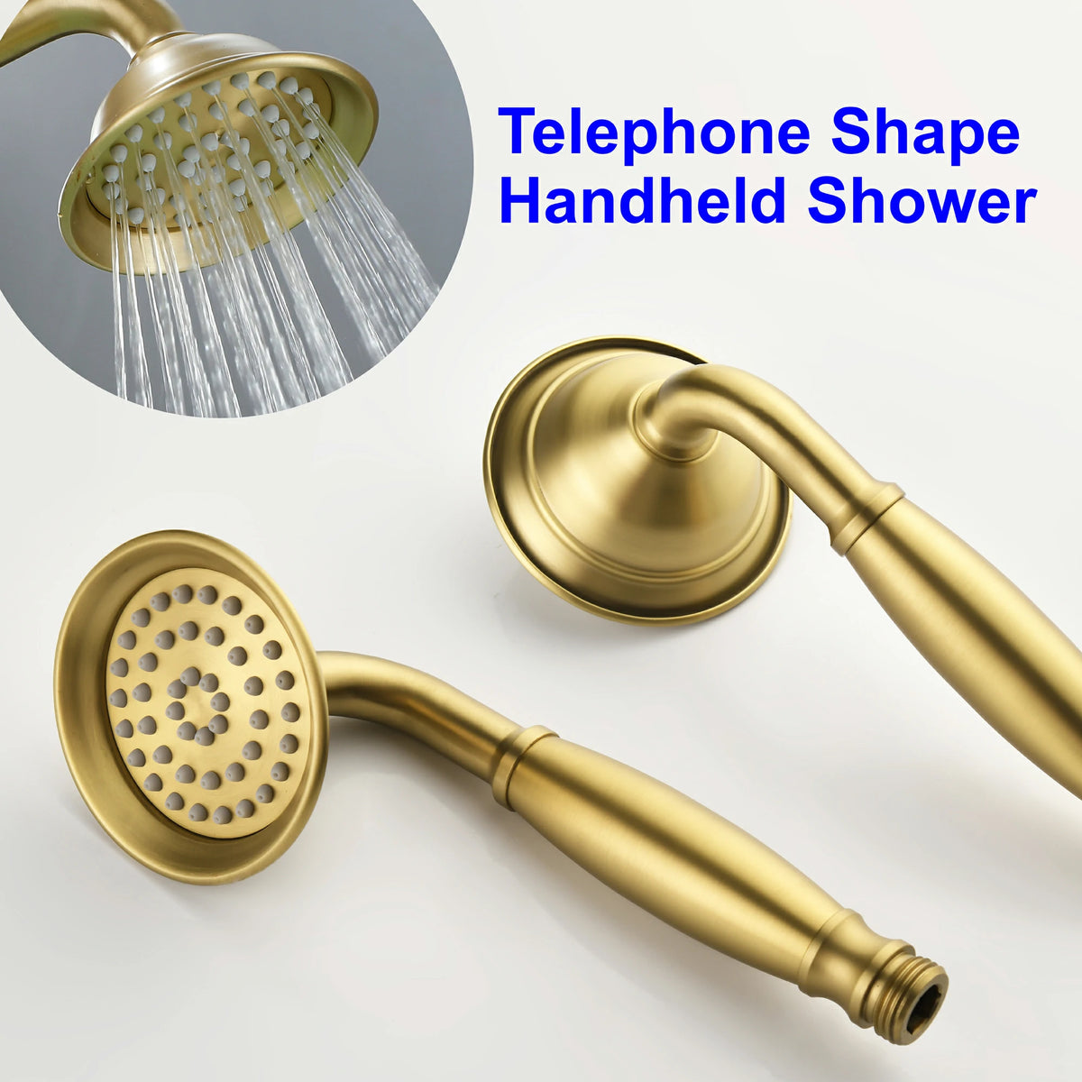 360° Swivel Waterfall Freestanding Bathtub Faucet with Hand Shower in Brushed Gold