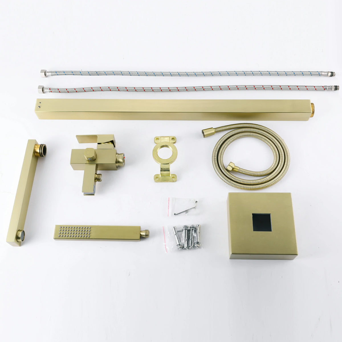 Aerated Spout Freestanding Bathtub Faucet with Hand Shower in Brushed Gold