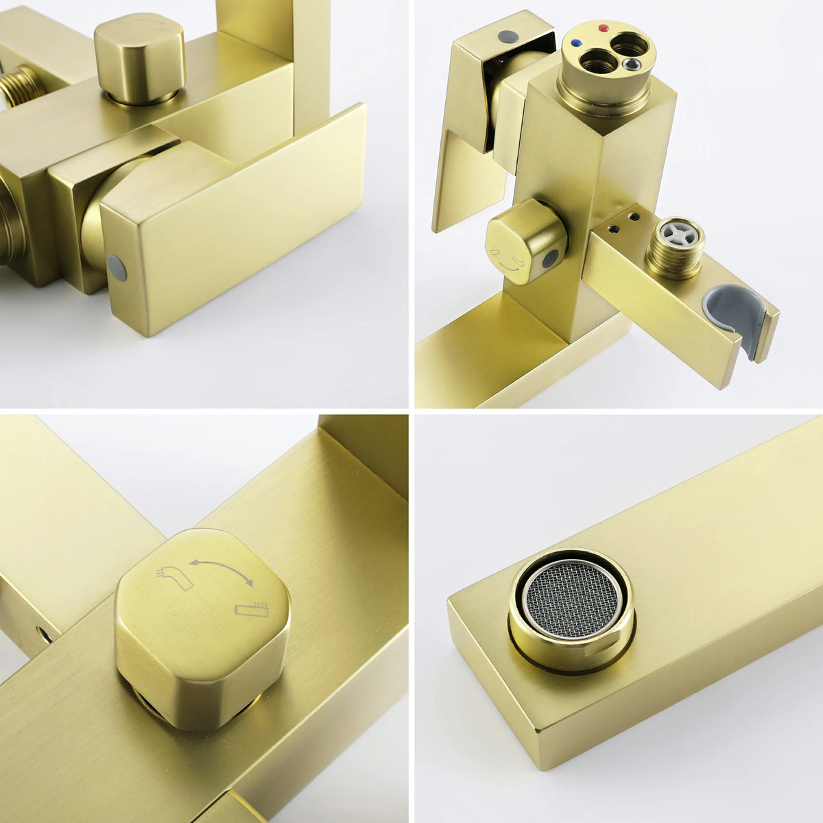 Aerated Spout Freestanding Bathtub Faucet with Hand Shower in Brushed Gold