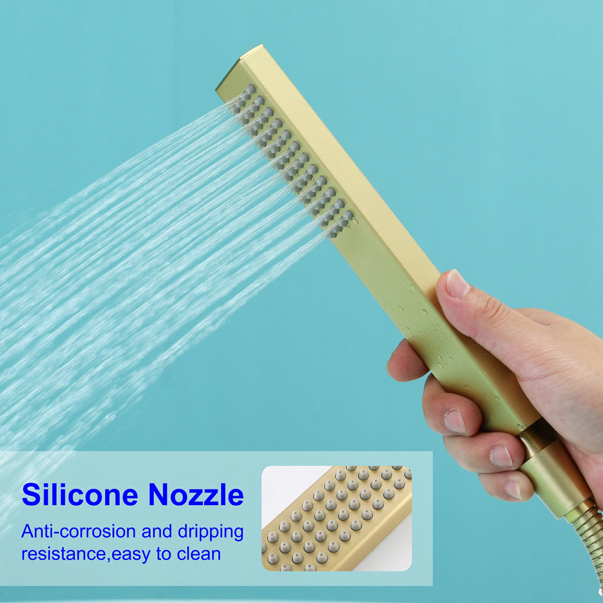 Aerated Spout Freestanding Bathtub Faucet with Hand Shower in Brushed Gold