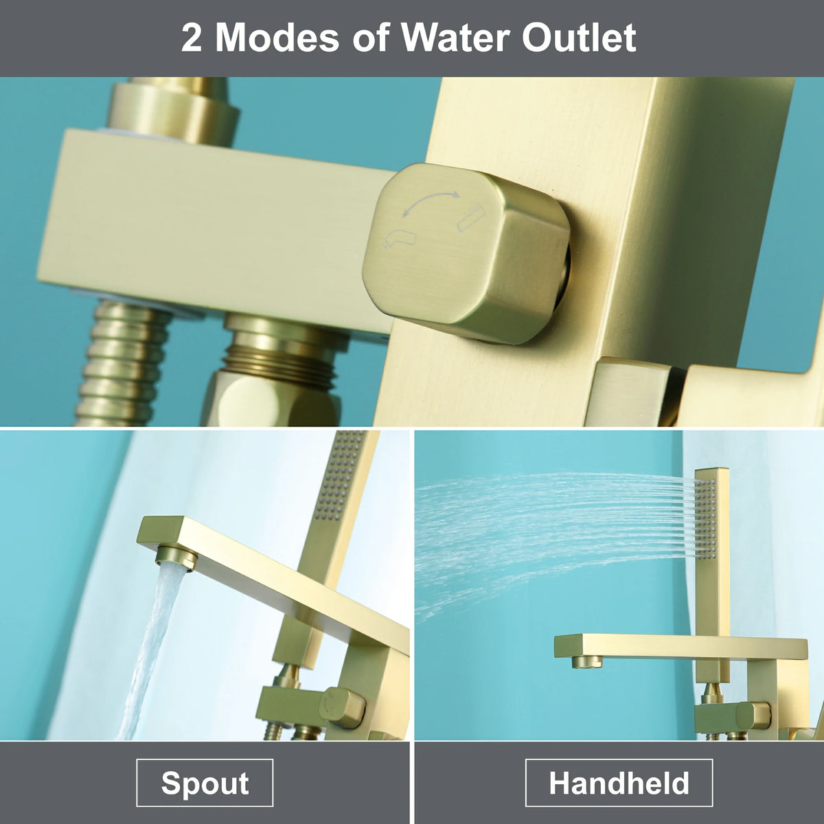 Aerated Spout Freestanding Bathtub Faucet with Hand Shower in Brushed Gold