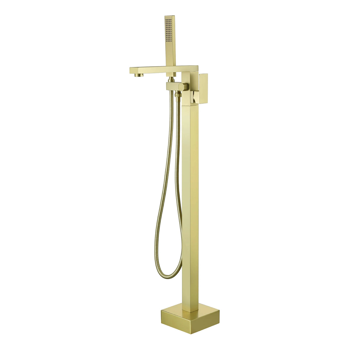 Aerated Spout Freestanding Bathtub Faucet with Hand Shower in Brushed Gold