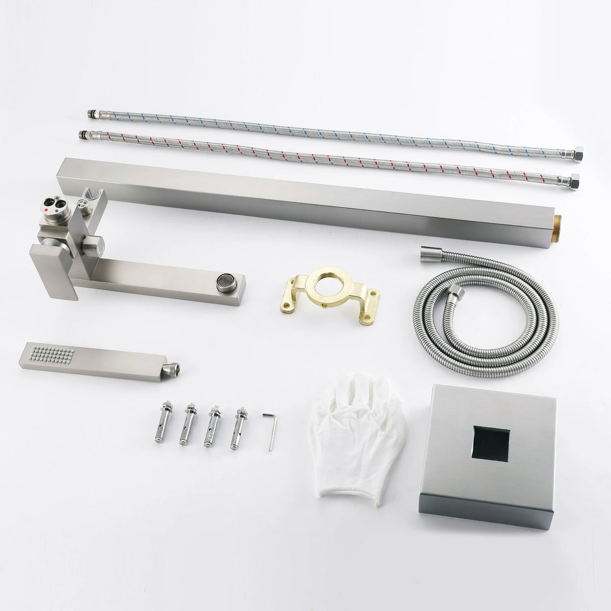Aerated Spout Freestanding Bathtub Faucet with Hand Shower in Brushed Nickel