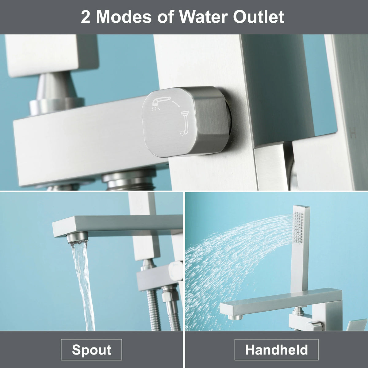 Aerated Spout Freestanding Bathtub Faucet with Hand Shower in Brushed Nickel