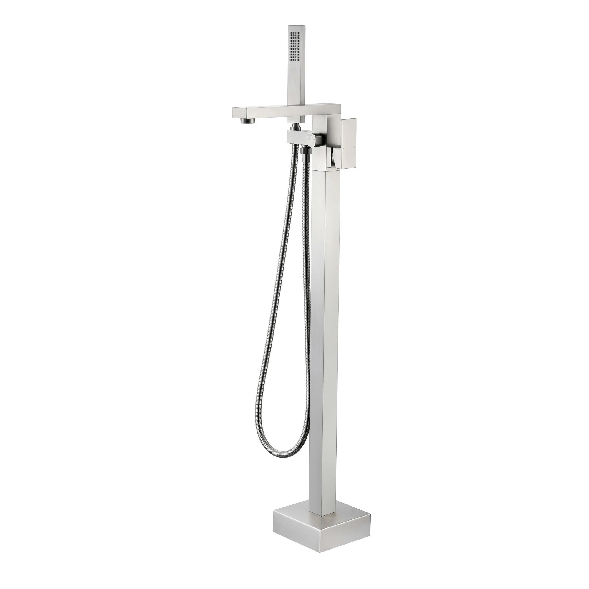 Aerated Spout Freestanding Bathtub Faucet with Hand Shower in Brushed Nickel