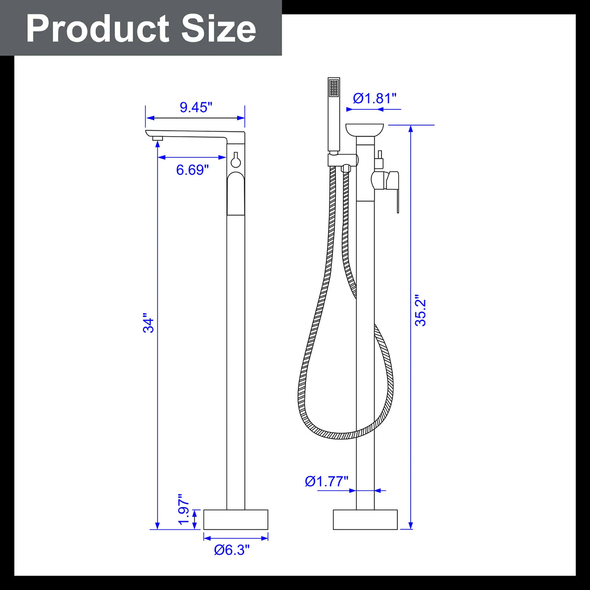 360° Swivel Aerated Spout Freestanding Bathtub Faucet with Hand Shower in Brushed Gold