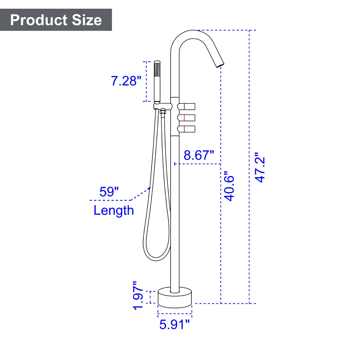 3-Handle Aerated Spout Freestanding Bathtub Faucet with Hand Shower in Brushed Gold