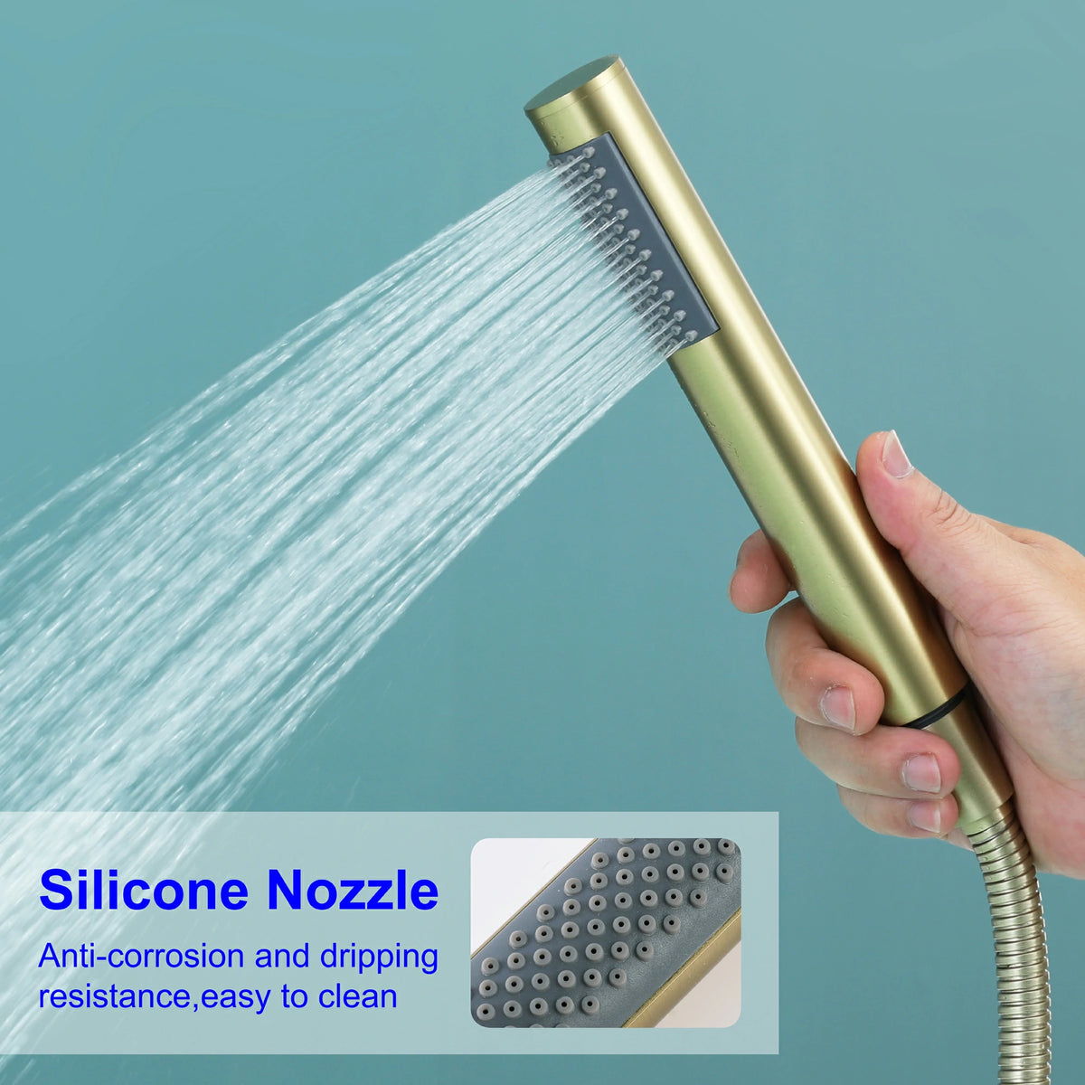 3-Handle Aerated Spout Freestanding Bathtub Faucet with Hand Shower in Brushed Gold