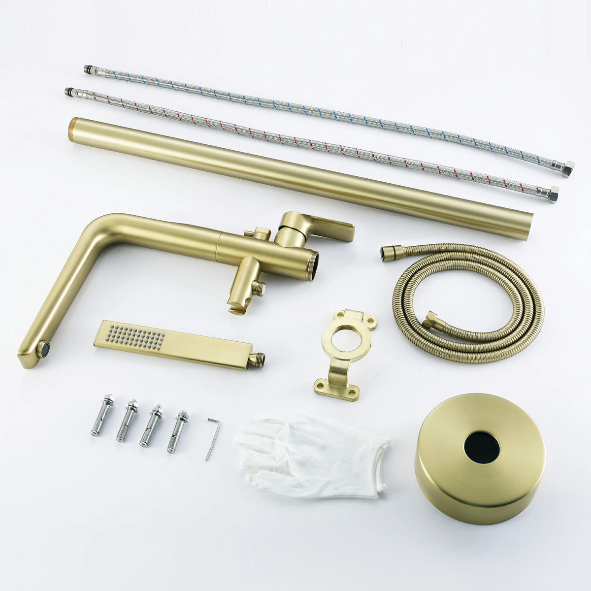 Waterfall Freestanding Bathtub Faucet with Hand Shower in Brushed Gold