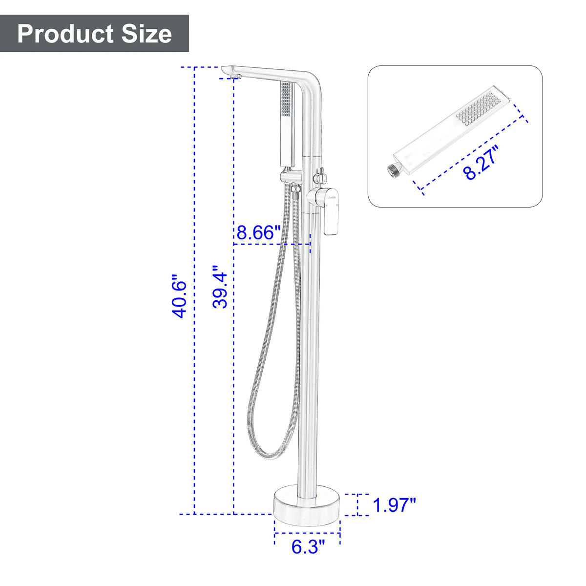 Waterfall Freestanding Bathtub Faucet with Hand Shower in Brushed Gold
