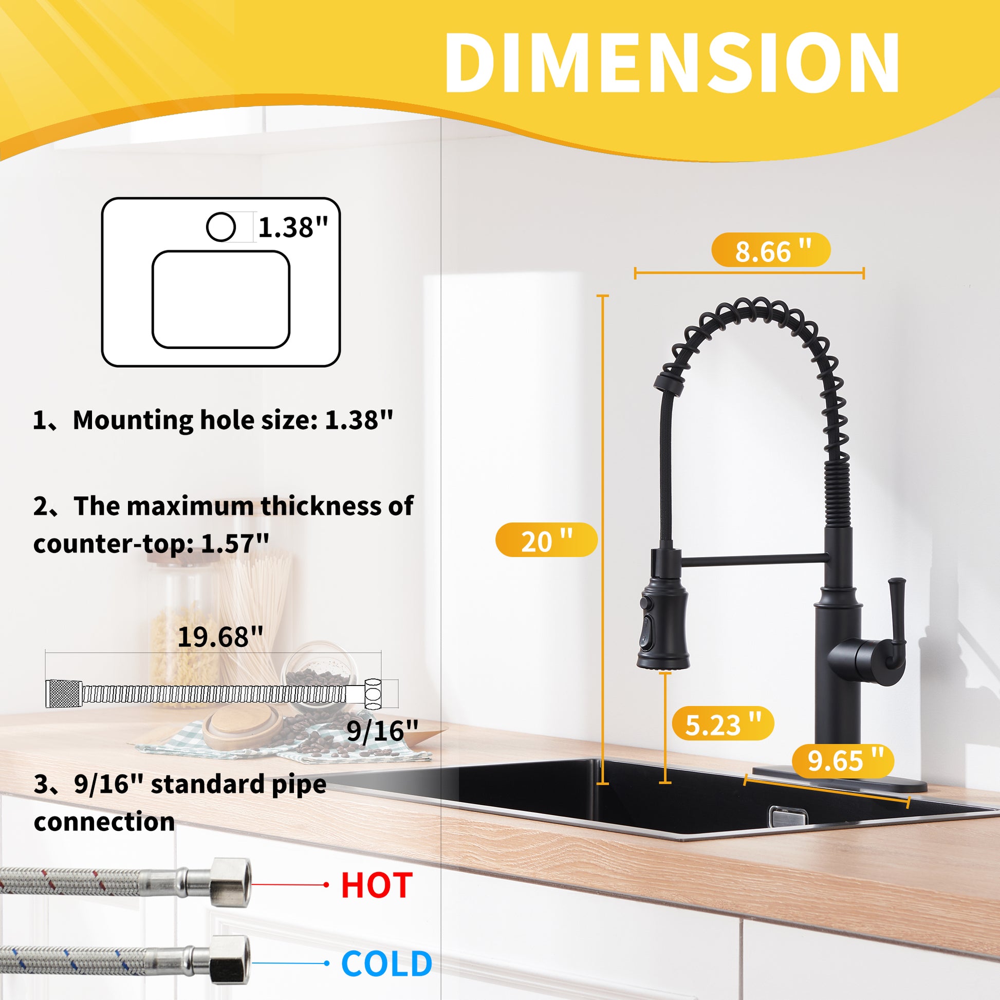 Kitchen Faucet with Pull Down Sprayer, Farmhouse RV Small Vanity Faucet with 360° Rotation Spout and Deck Plate