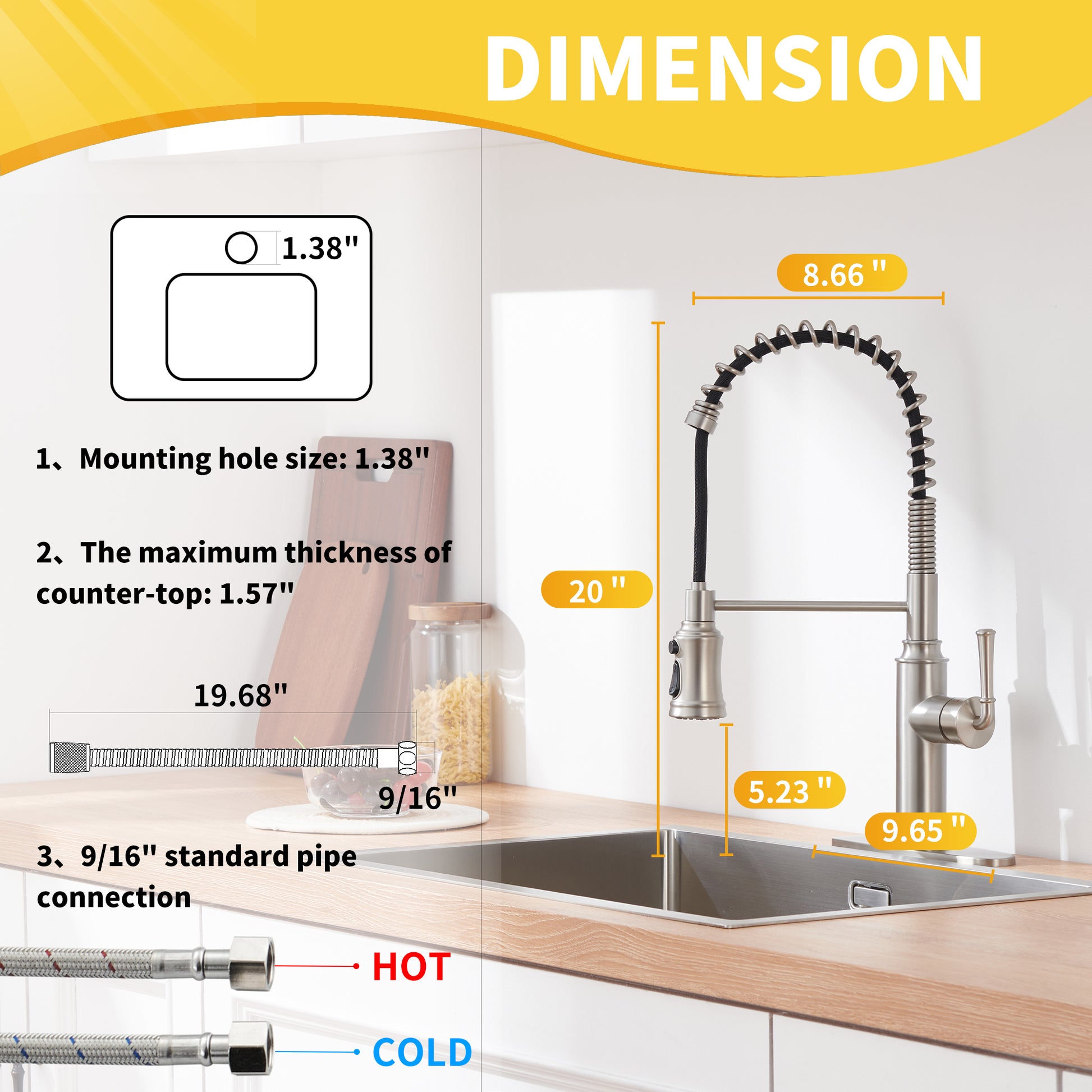 Kitchen Faucet with Pull Down Sprayer, Farmhouse RV Small Vanity Faucet with 360° Rotation Spout and Deck Plate