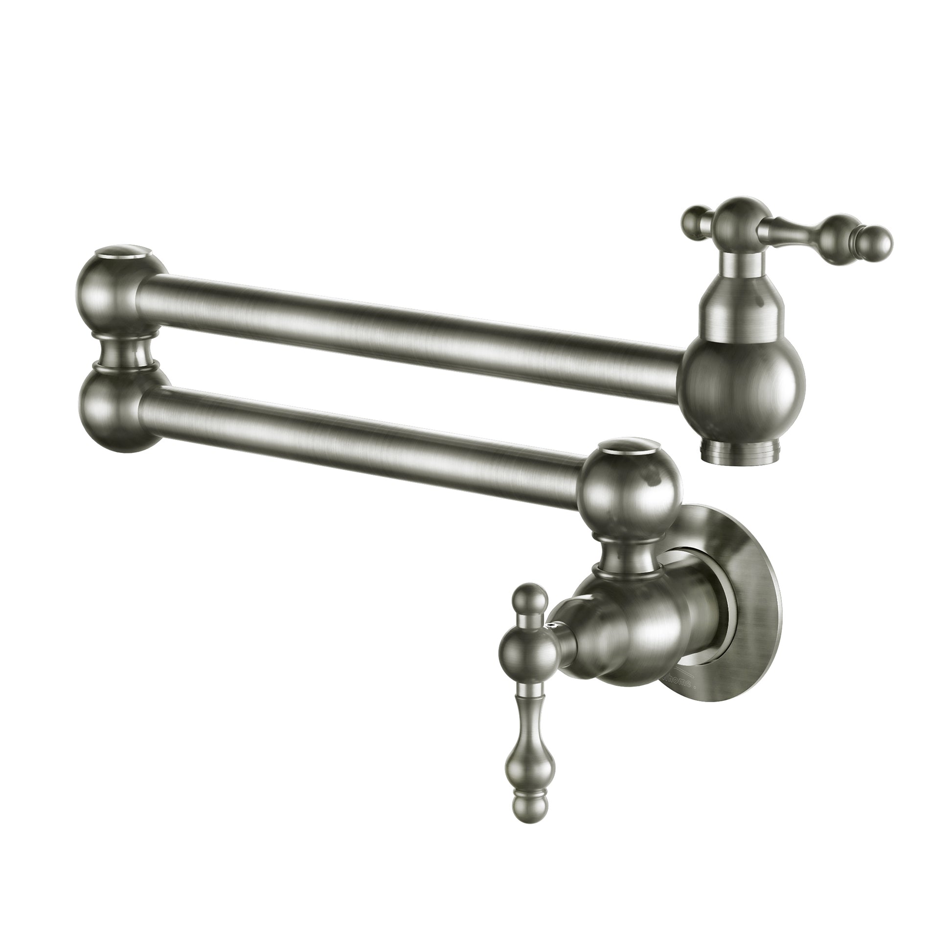 Wall Mounted Pot Filler Faucet with Double Handles, 360° Rotatable Folding Spout, Solid Brass Construction, Anti-Splash Aerator