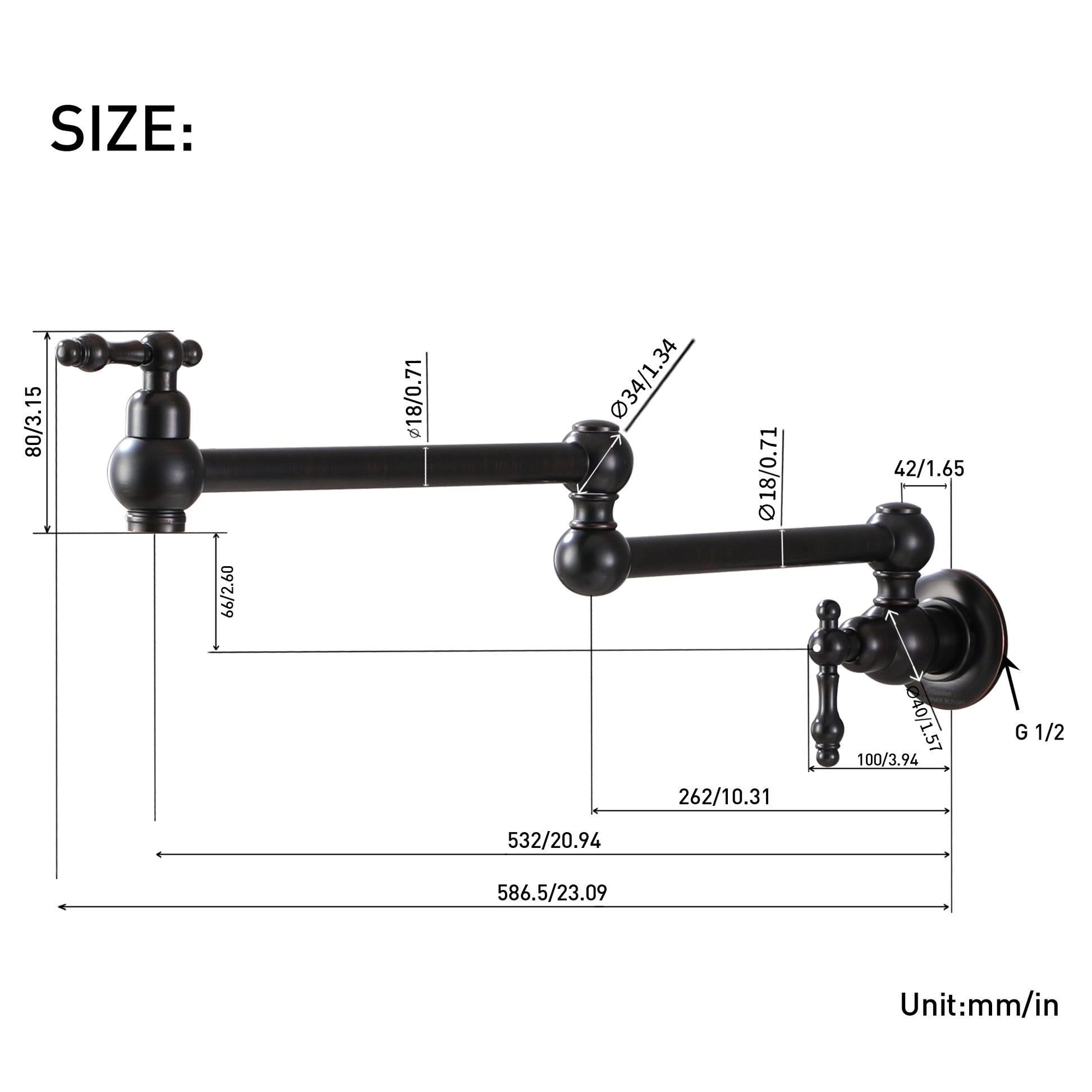 Wall Mounted Pot Filler Faucet with Double Handles, 360° Rotatable Folding Spout, Solid Brass Construction, Anti-Splash Aerator