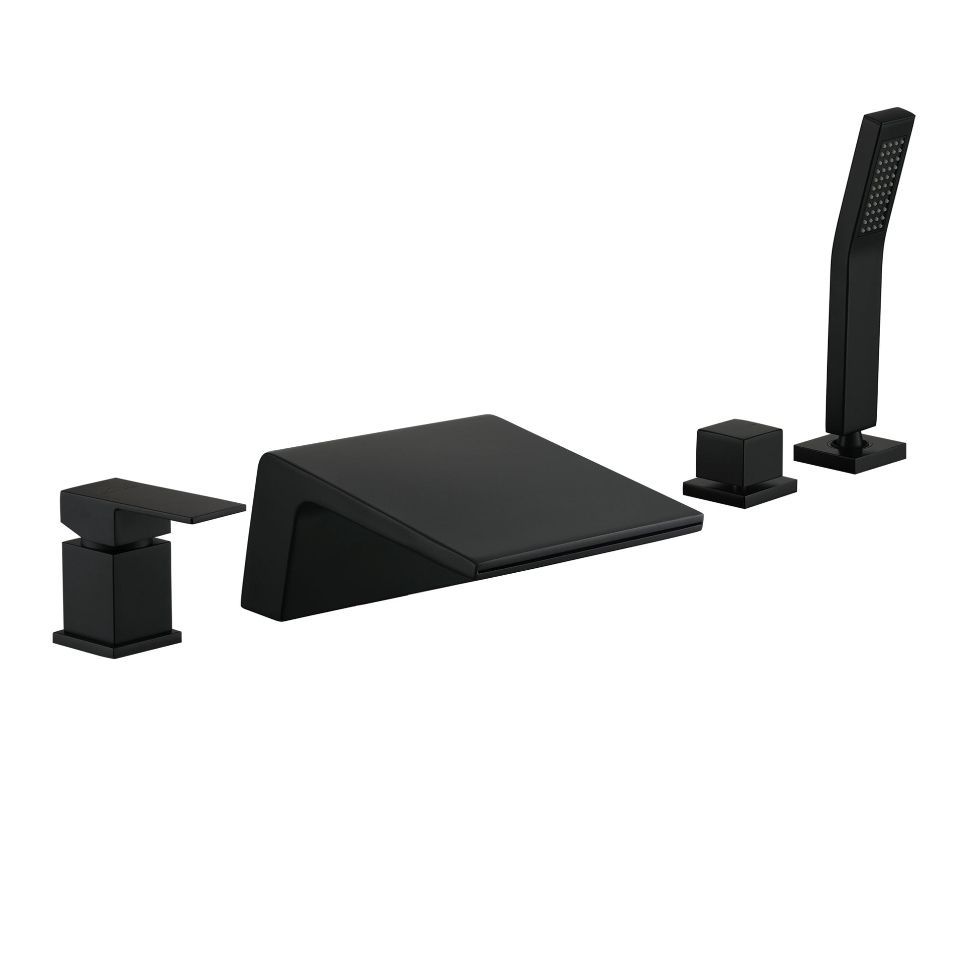 Deck Mounted Roman Tub Faucet with Hand Shower and Water Supply Hose