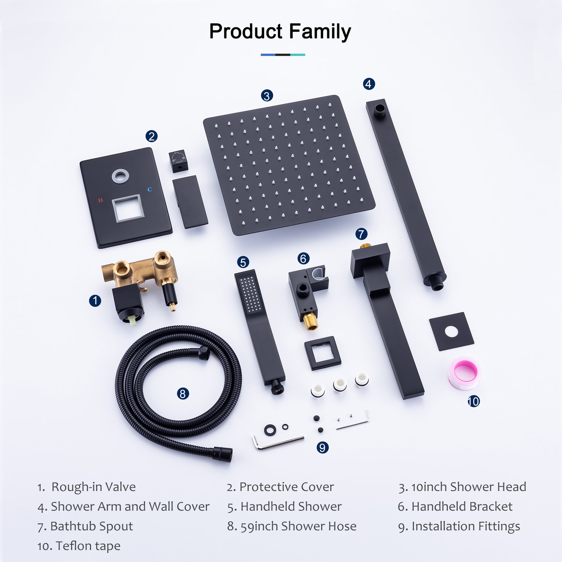 10-inch Wall-Mount Matte Black Shower System with Tub Filler