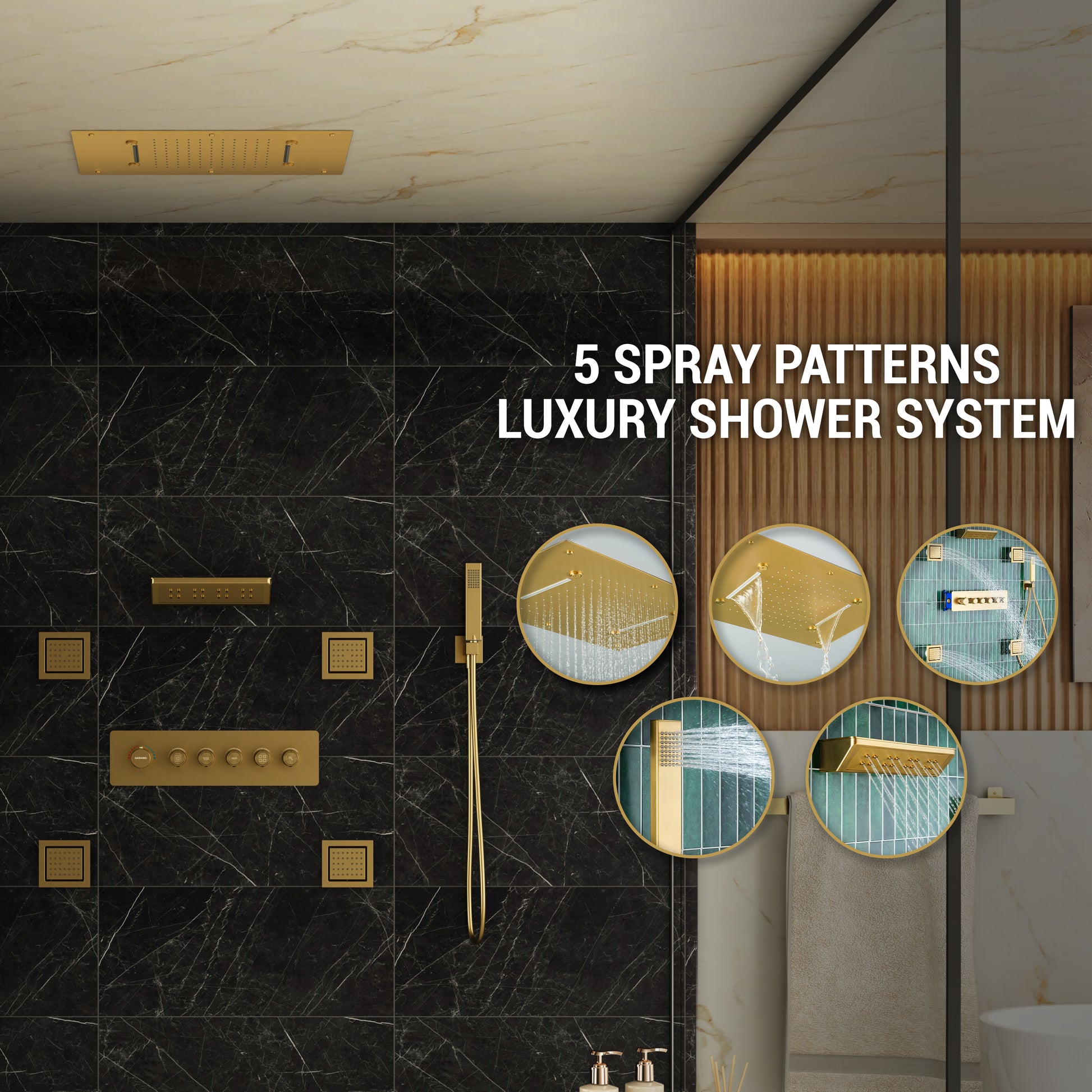 23.6" x 15.7" Ceiling-Mounted 5-Function Thermostatic Shower System with Neck/Back Massage Spout
