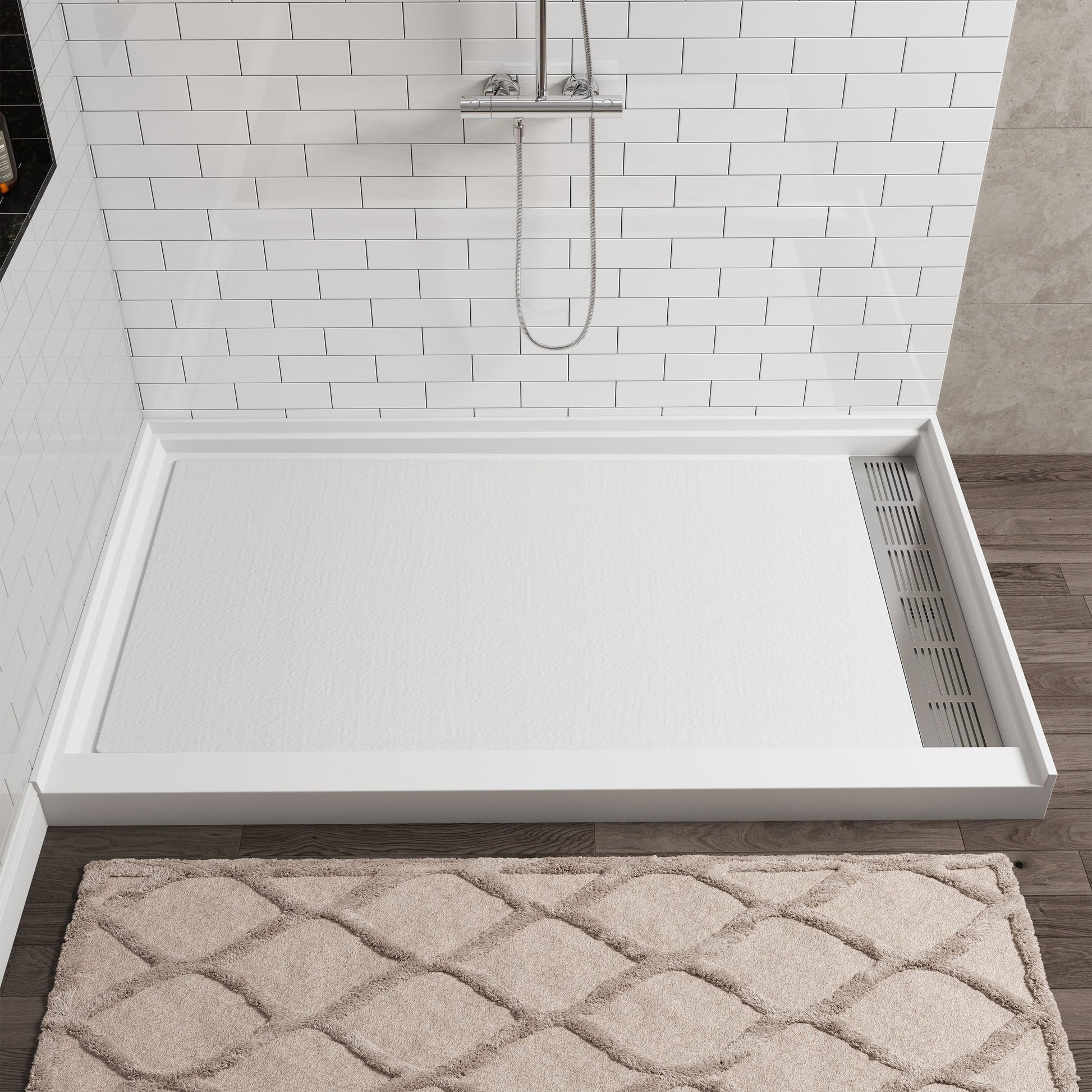 Cultured Marble Solid Surface Shower Base with Anti-Slip Textured Floor for Modern Bathrooms